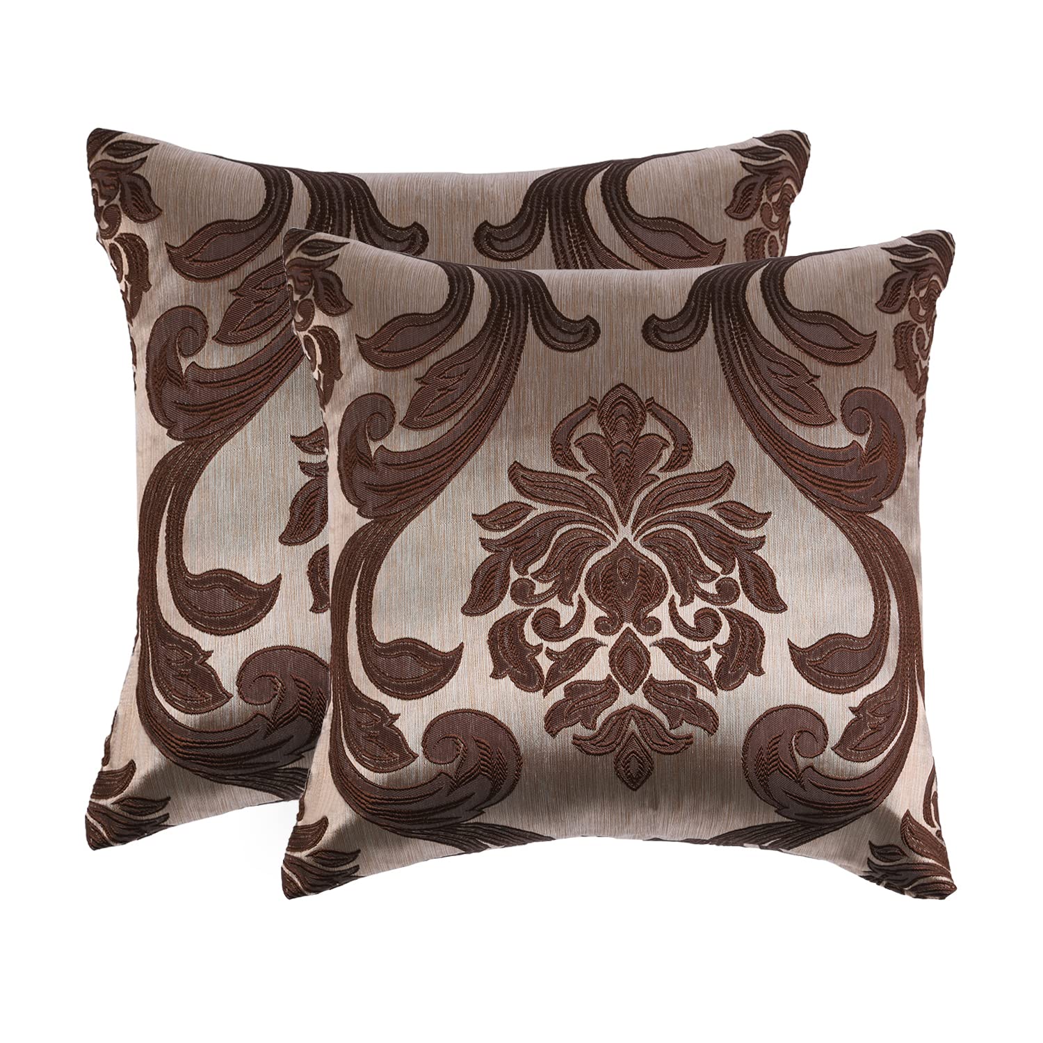 NAPEARL Jacquard Throw Pillow Covers Set of 2 - 20x20 Inch Decorative Cushion Covers for Sofa, Couch & Bed - Elegant Brown Home Decor for Living Room, Bedroom & Dorm - Perfect for Cozy Reading Nooks & Accent Decor