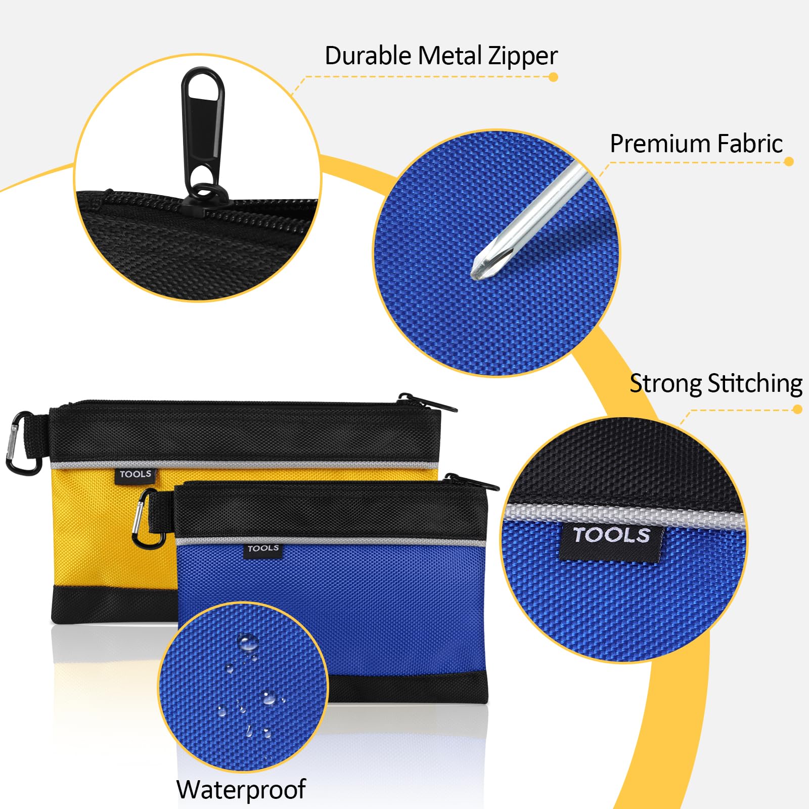 4 Pack Waterproof 1680D Oxford Tool Pouch with Zipper & Carabiner - Multi-Purpose Storage Organizer for Tools, Travel Accessories, Stationery & Gadgets - Perfect for DIY, Construction, Camping & Outdoor Activities