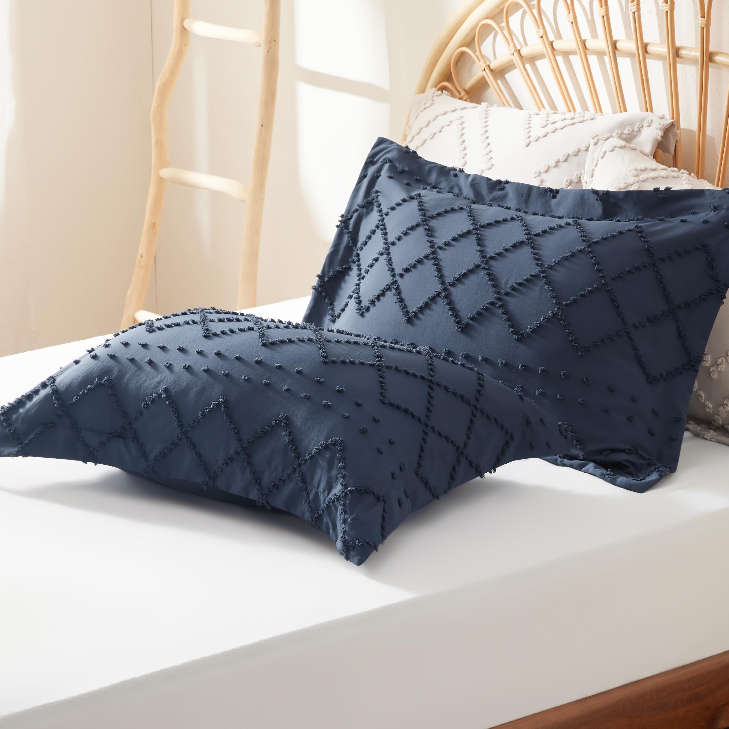 Bedsure King Pillow Shams 2 Pack - Ultra Soft & Breathable Decorative Boho Pillow Covers with Envelope Closure (20x36 Inches, Navy) - Perfect for Bedroom, Living Room & Home Decor
