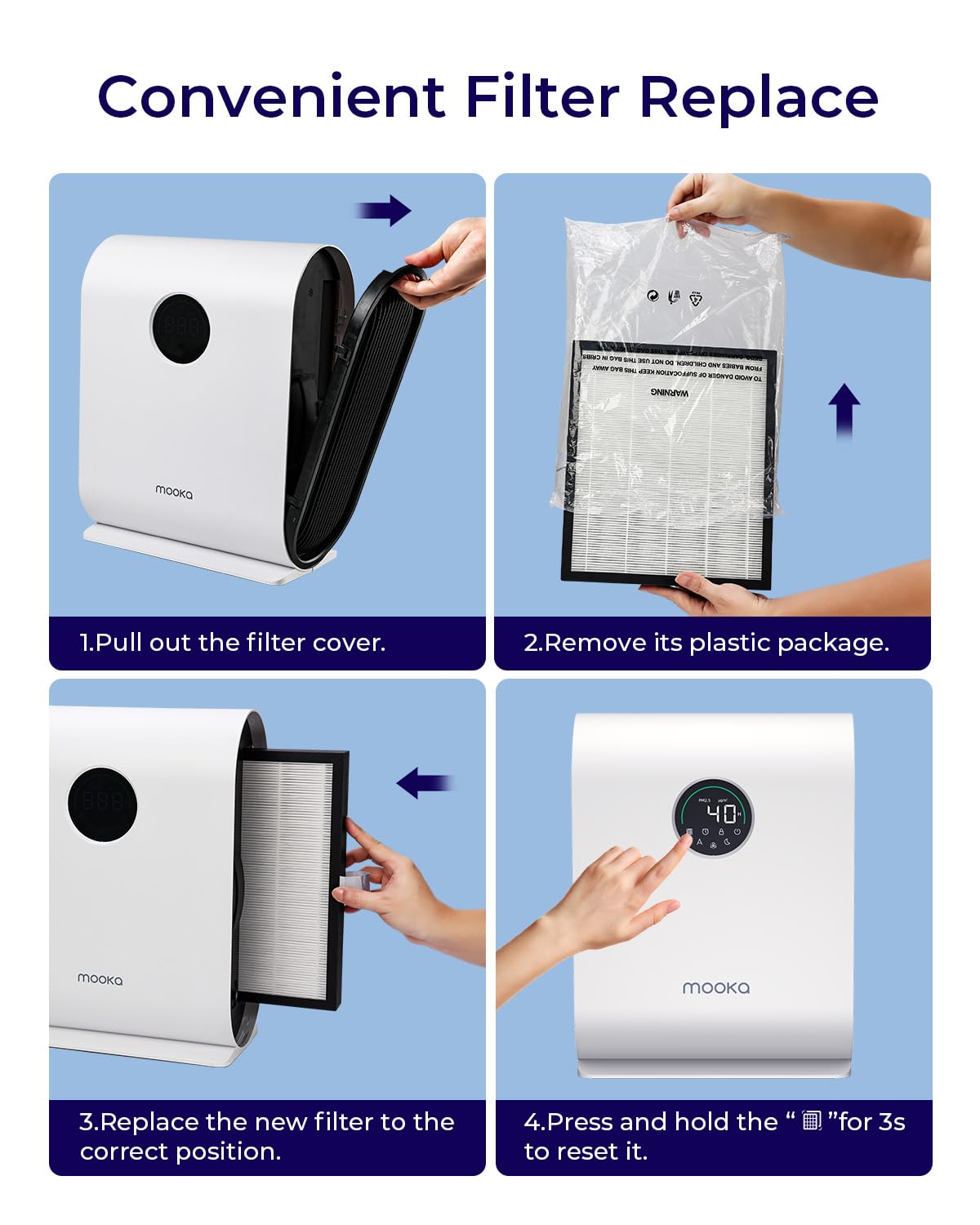 MOOKA H13 HEPA Air Purifier for Large Rooms up to 2500 ft² - Smart Air Quality Sensor with PM2.5 Display, Auto Mode for Pets, Dust, Smoke & Odor Removal - Ultra Quiet 15dB Sleep Mode & Timer - Perfect for Bedroom, Living Room & Office
