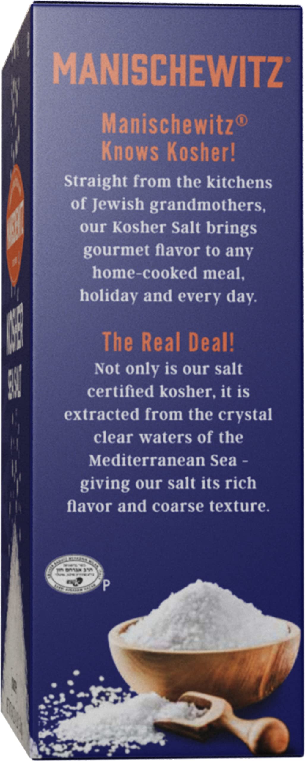 Manischewitz Natural Bulk Kosher Salt, 4lb (2 Pack) - 100% Pure Coarse Sea Salt from Sicily Italy | Iodine Free, No Additives | Perfect for Salt Grinder Refill & Cooking | 25% More Than 3lb Box | Ideal for Seasoning, Baking & Gourmet Dishes