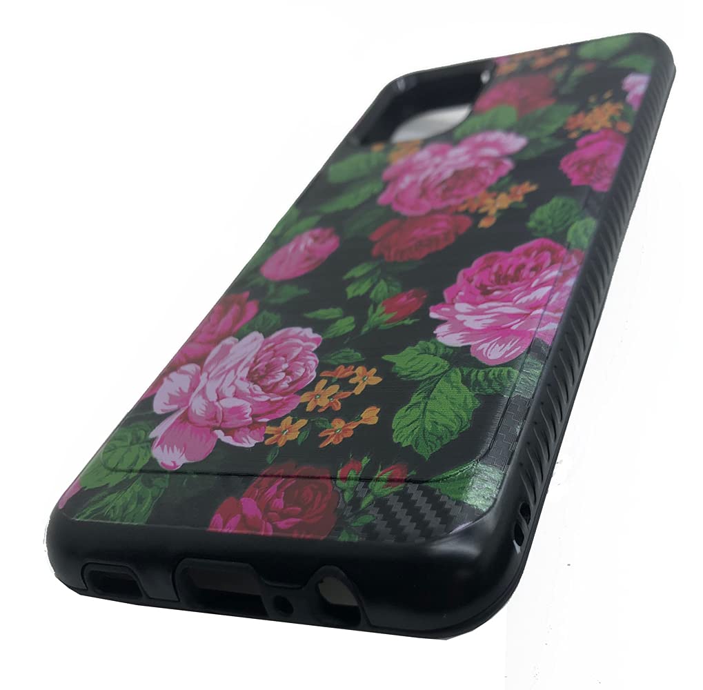 Shockproof Phone Case for Samsung Galaxy A12 & S127DL - Dual Layer Protective Cover with Brush Design in Pink Rose | Perfect for Daily Use, Work & Outdoor Activities
