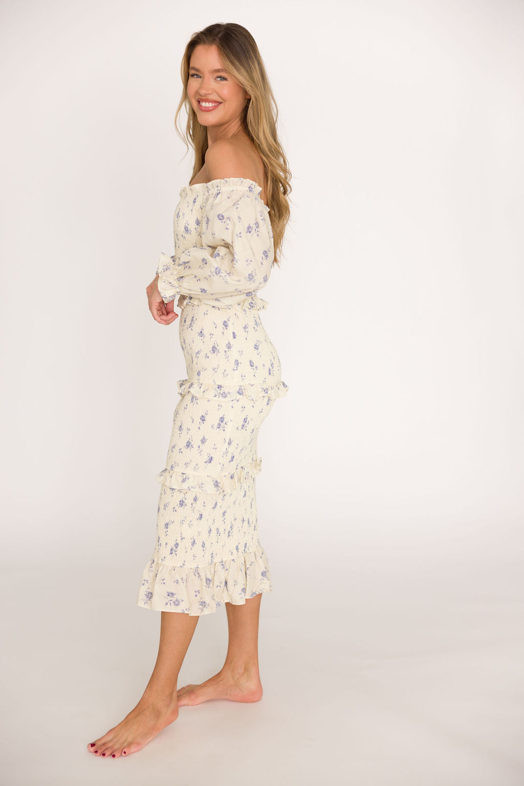 Chloe Maternity Midi Dress - Blue Flowy Bump-Friendly Dress for Pregnancy | Perfect for Baby Showers, Maternity Photos & Special Occasions