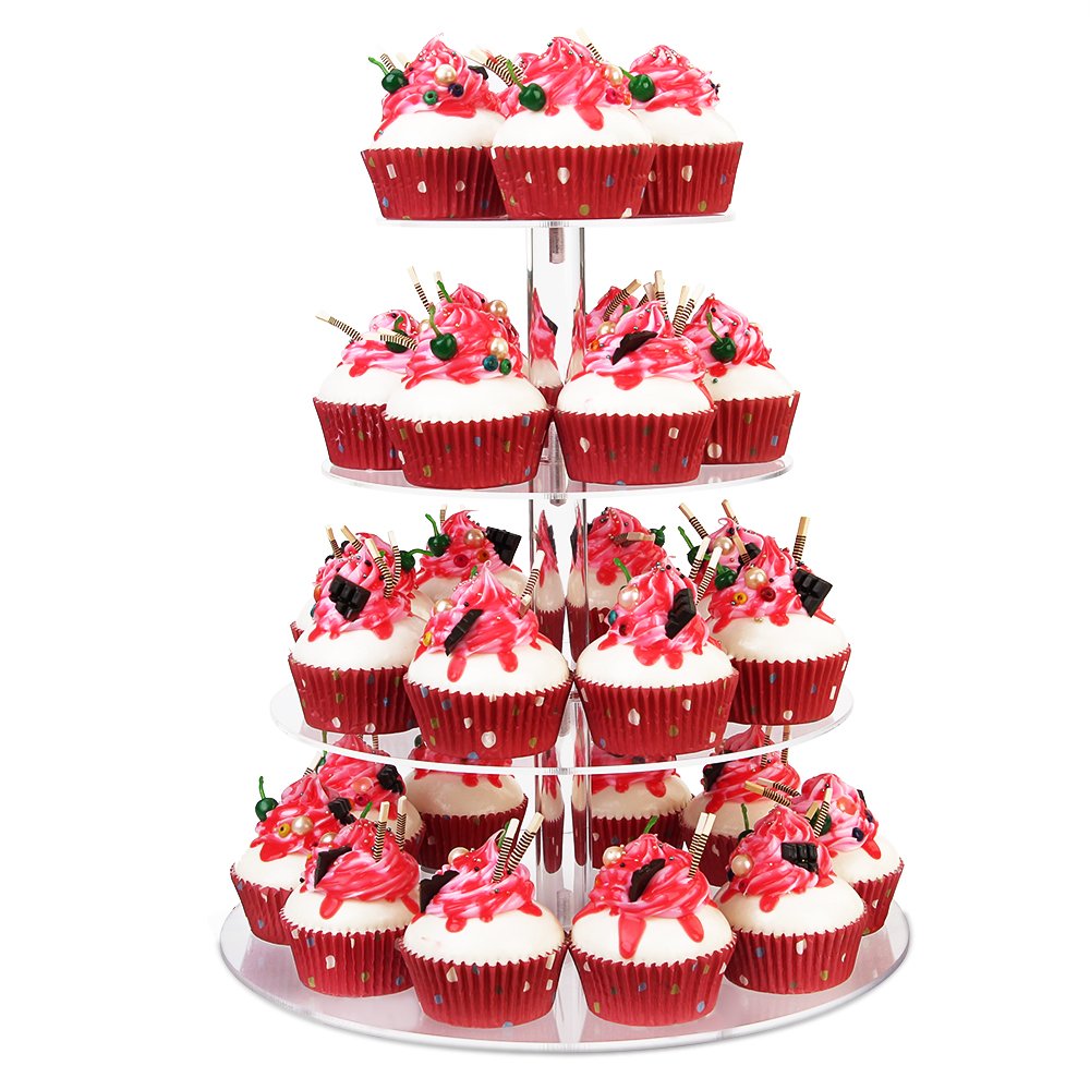 YestBuy 4-Tier Acrylic Cupcake Stand - Premium Clear Display Tower Holds 38 Cupcakes - Perfect for Wedding, Birthday Party & Pastry Showcase - Durable Cupcake Holder for Bakeries & Events