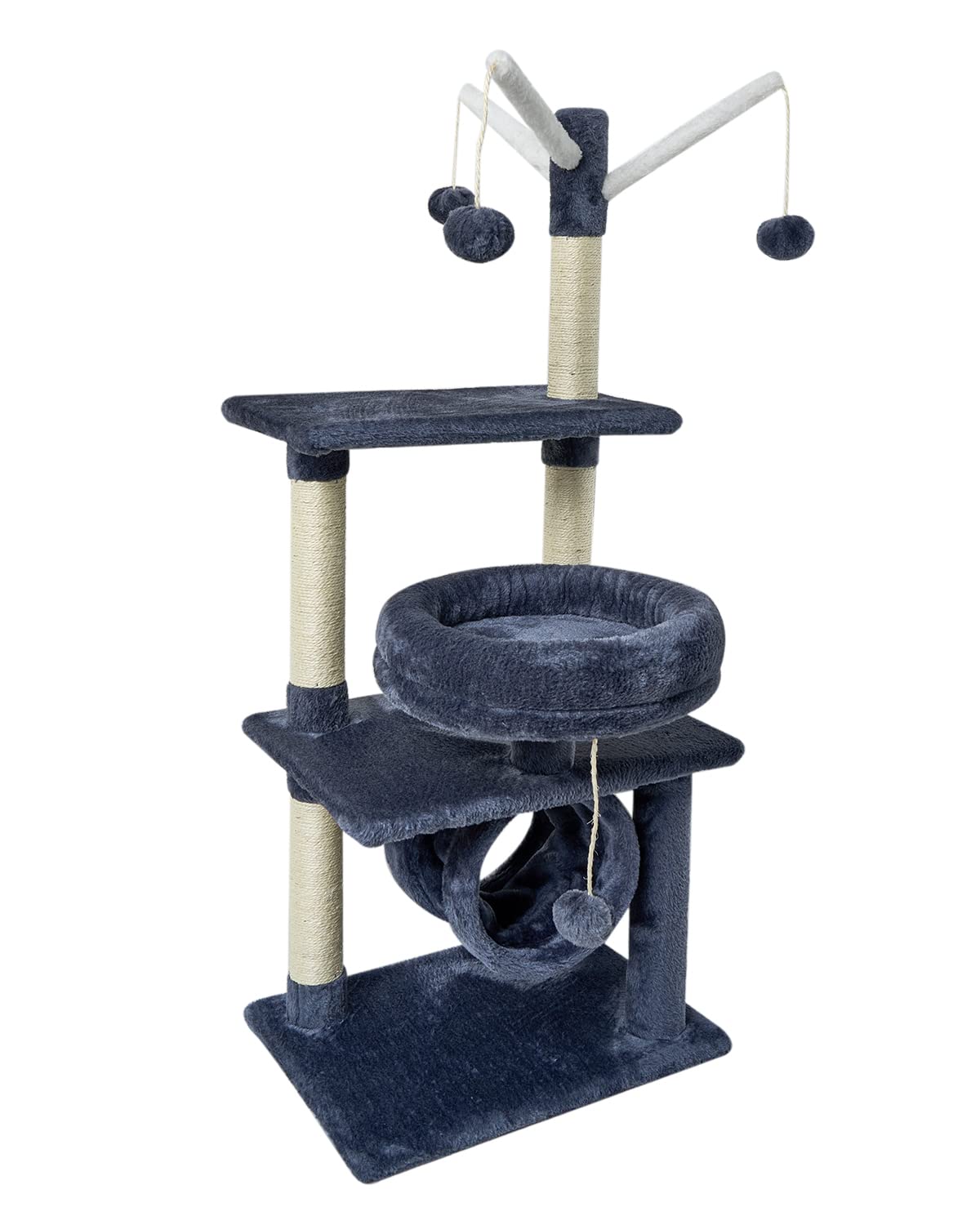 KIYUMI US7DG Cat Tree Tower with Sisal Scratching Posts, Cat Condo Playhouse, Hammock & Jump Platform - Multi-Level Cat Furniture Activity Center for Indoor Cats (Smoky Grey) - Perfect for Small Spaces, Apartments & Playtime