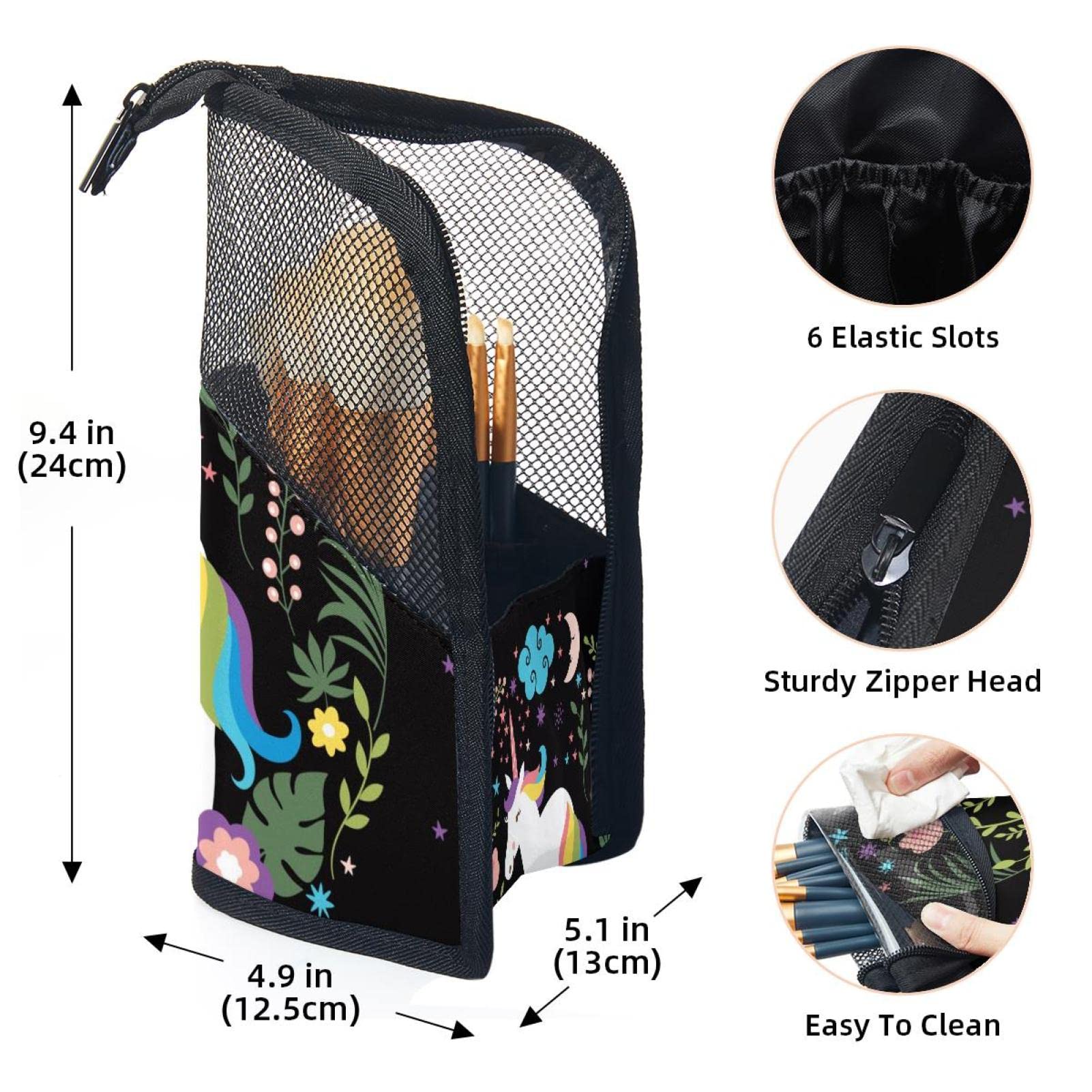 12-Piece Makeup Brush Organizer Bag with Unicorn Cloud Moon Design - Portable Cosmetic Brush Holder Case for Travel & Home Storage
