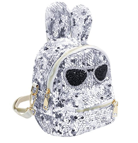 Aibearty Cute Rabbit Ears Mini Backpack with Sequins - Stylish Small Rucksack for Women & Girls - Perfect for School, Travel, and Casual Outings
