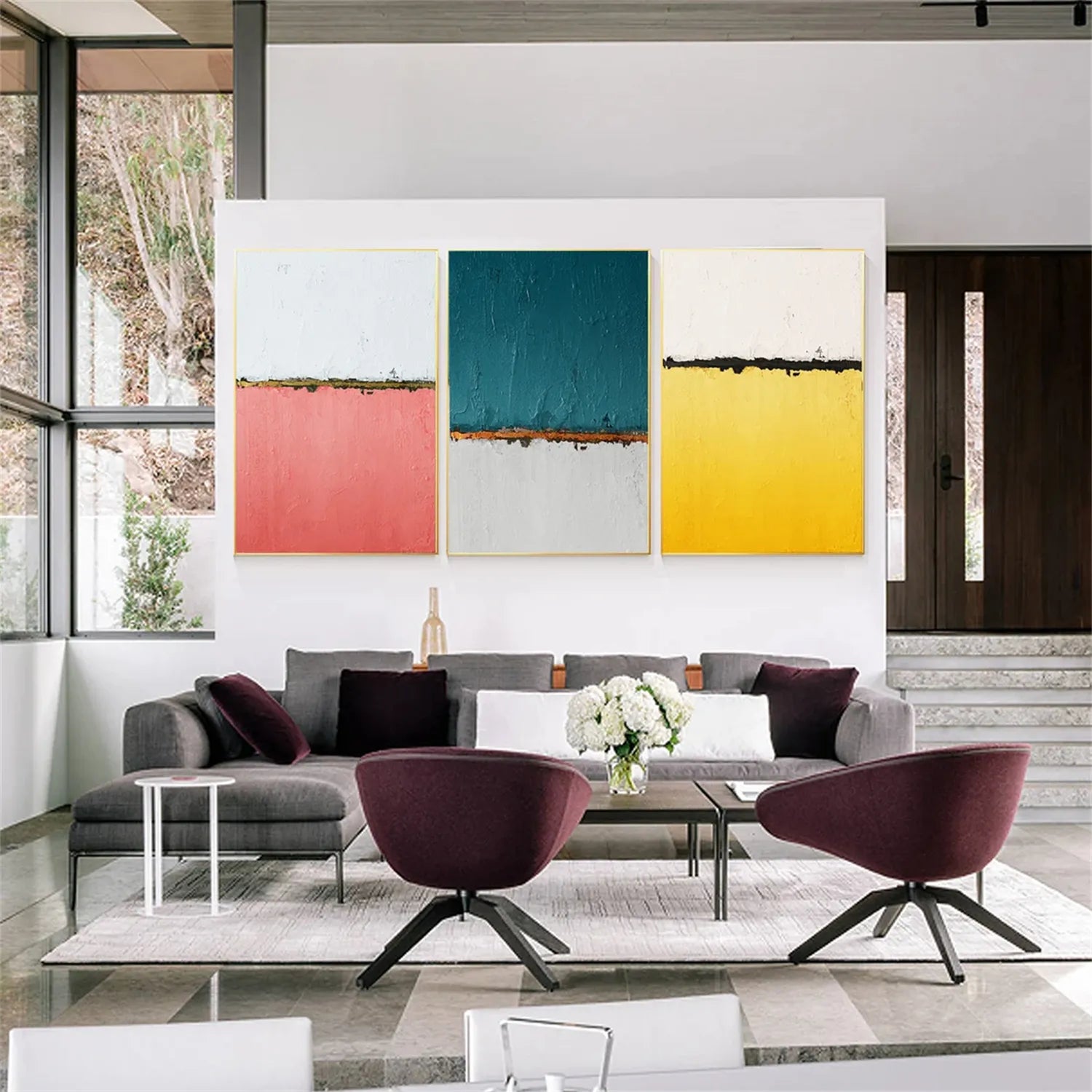 Abstract Painting Set of 3 - Modern Wall Art Canvas Prints for Living Room, Bedroom & Office Decor | #AB220