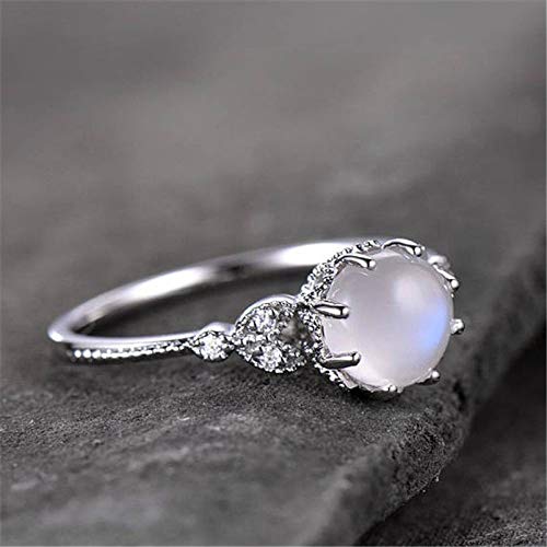 925 Silver Moonstone Ring with Fire Opal & Diamond - Elegant Transparent Gemstone Engagement Ring for Women, Wedding Band, Cocktail Party Jewelry Gift (Perfect for Anniversary, Valentine's Day & Special Occasions)