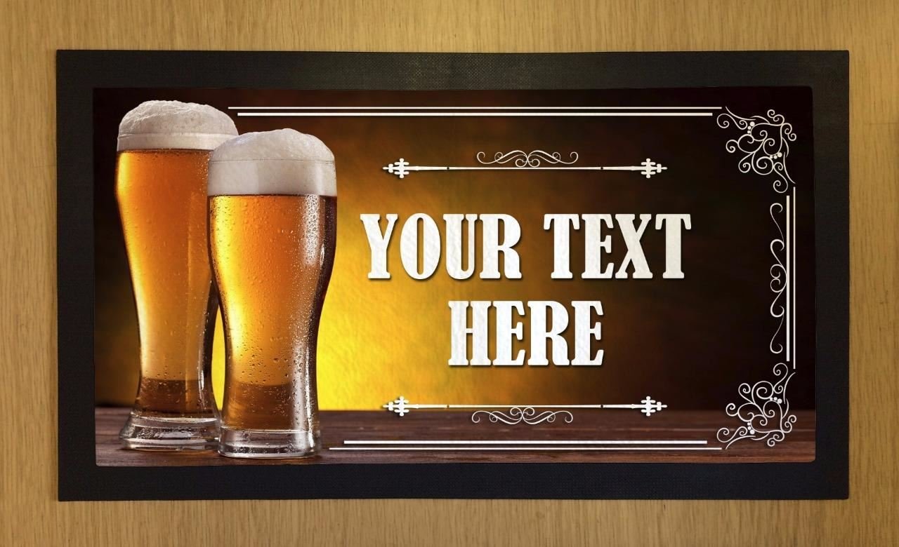 Personalized Bar Runner - Custom Text Lager Pint Drip Spill Mat | Unique Bar Decor & Practical Pub Accessory for Home Bars, Man Caves & Restaurants