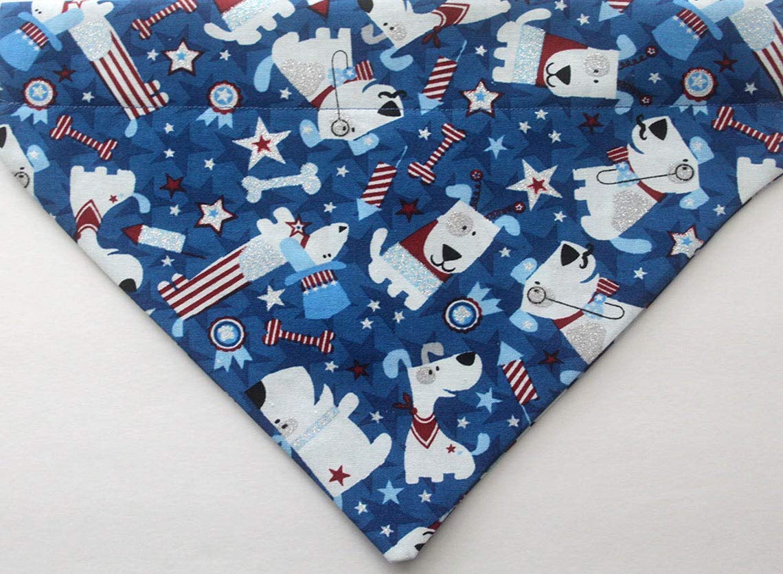Patriotic Dog Bandana for Small & Large Dogs - Red White & Blue 4th of July Americana Design - Slip Over Collar Bandana for Independence Day, Memorial Day, BBQ Parties & Outdoor Adventures