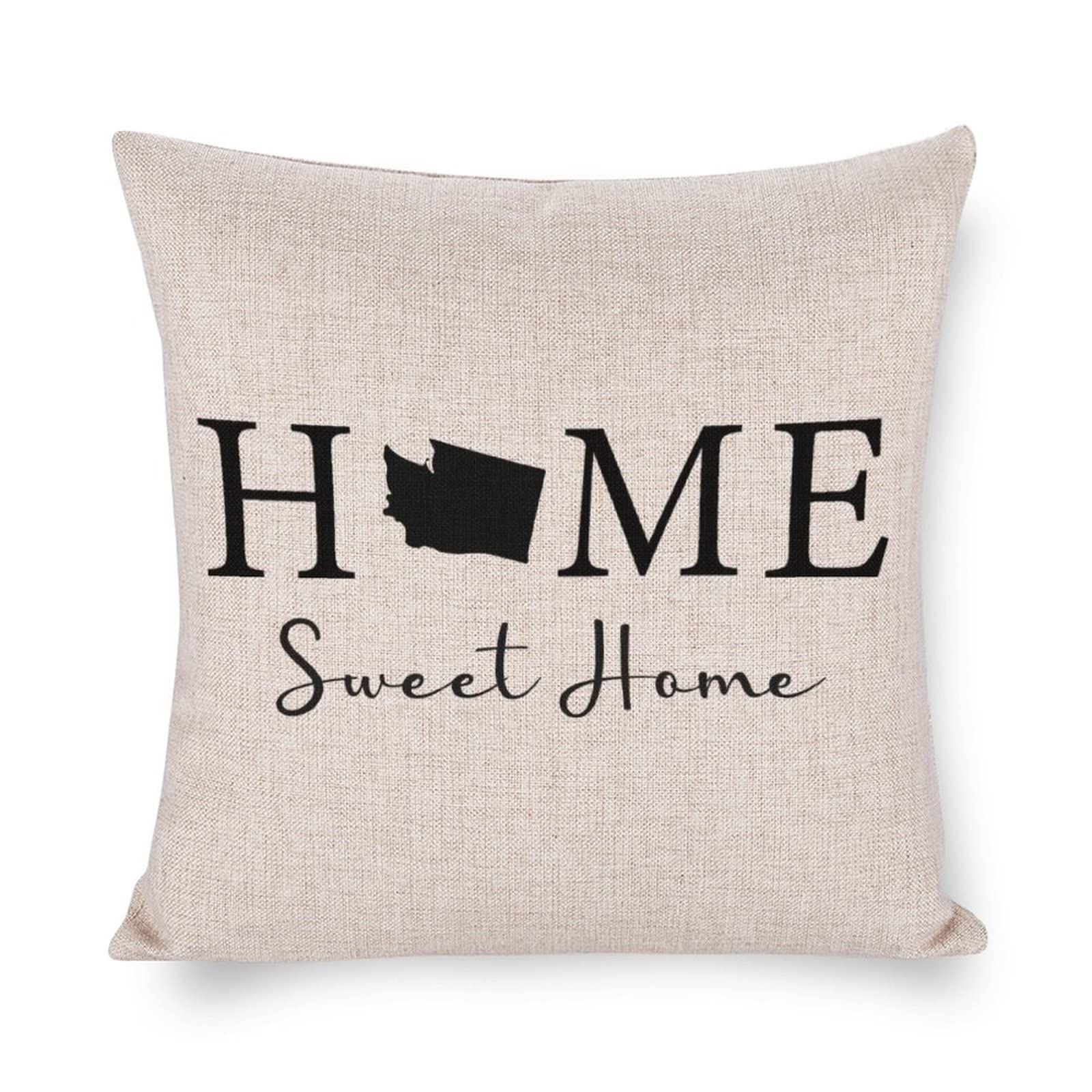 Washington State Map Linen Throw Pillow Covers 20x20 Inches - Farmhouse Home Sweet Home Decorative Cushion Covers for Living Room, Bedroom, Sofa - Cozy Home Decor & Gift Idea
