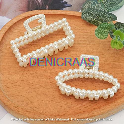 DENICRAAS 6PCS Pearl Hair Claw Clips for Women - Elegant Hair Accessories for Girls, Cute Hair Clips for Ponytail, Bun & Updo Hairstyles (Random Designs, White)