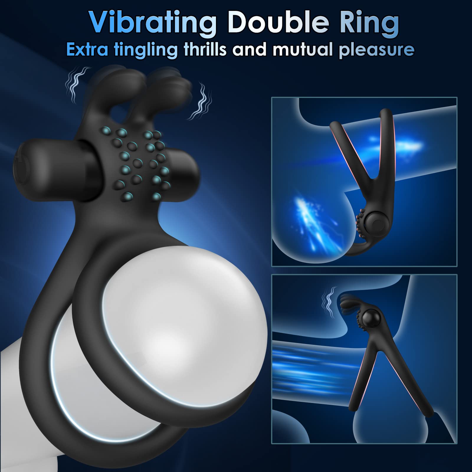 Kismloit Dual Vibrating Cock Ring - 7 Sizes Silicone Penis Ring & Bullet Vibrator for Men - Enhances Erection Strength & Duration - Couples Sex Toy for Men & Women - Perfect for Spicing Up Intimate Moments & Bedroom Play