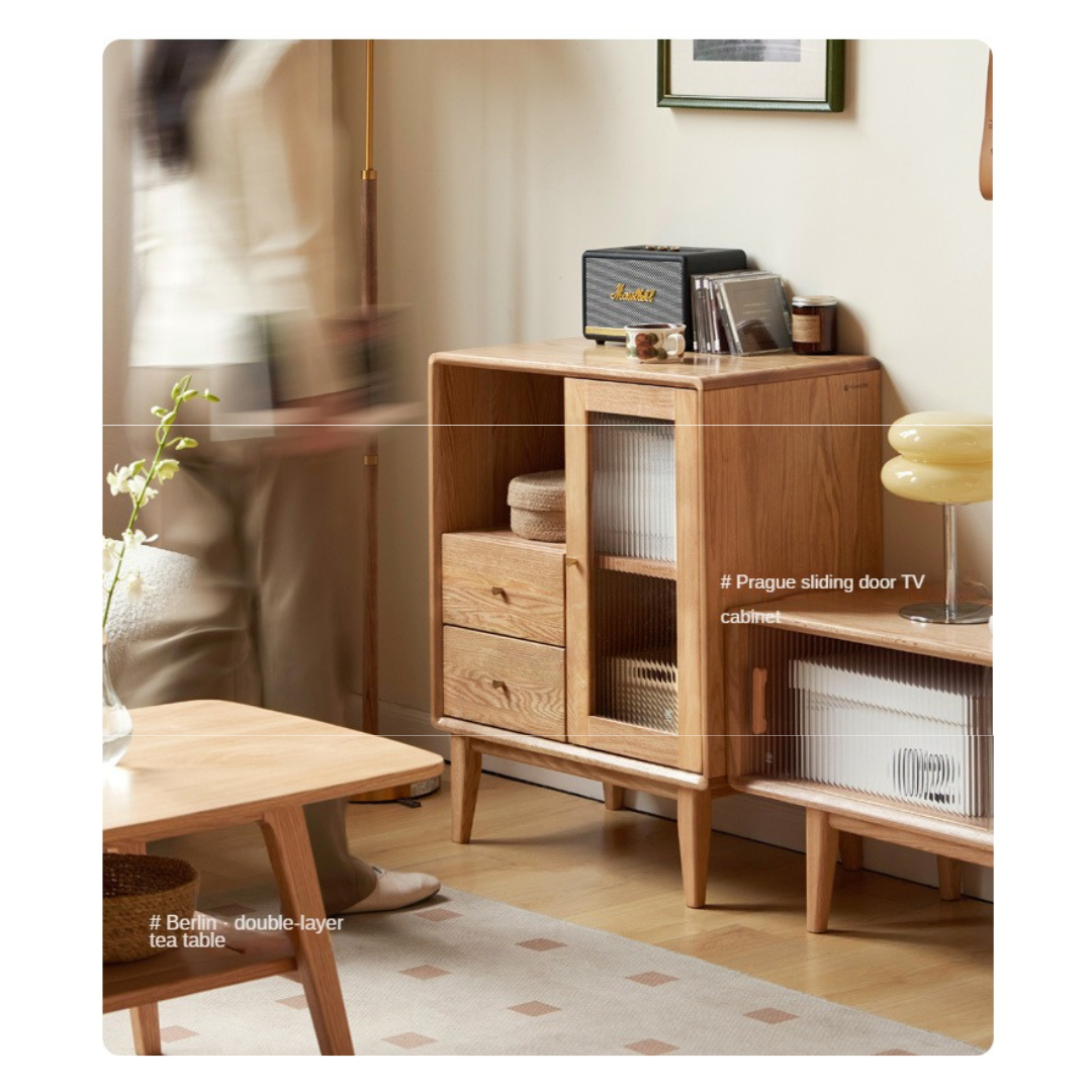 Solid Oak Wood Side Cabinet - Rustic Home Storage for Living Room, Bedroom & Entryway - Perfect for Organizing Books, Decor & Essentials