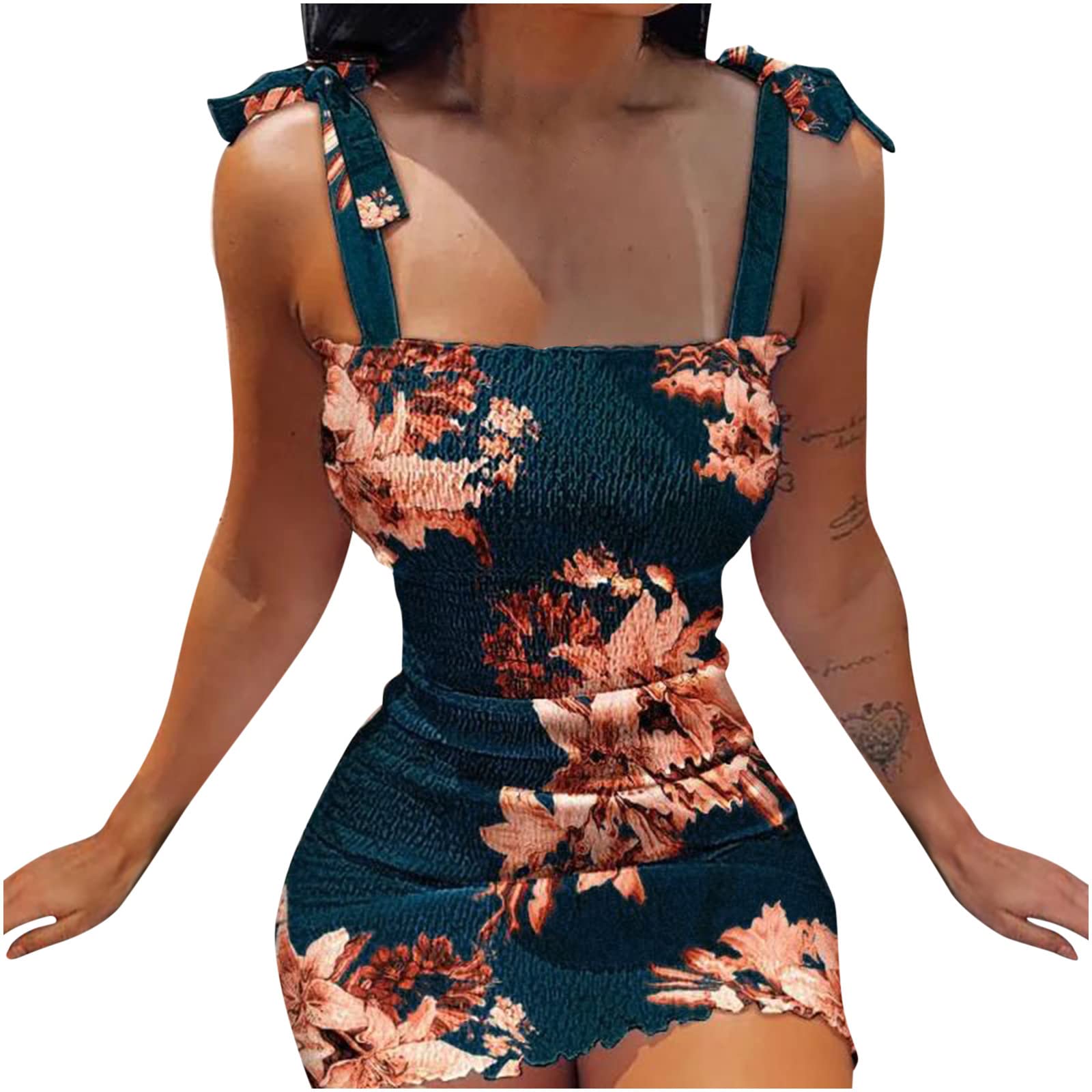 Sexy Bodycon Dress for Women - Summer Sleeveless Mini Dress with Lacing Straps, Elastic Waist & Pleated Skirt | Perfect for Club, Party, Date Night & Casual Outings