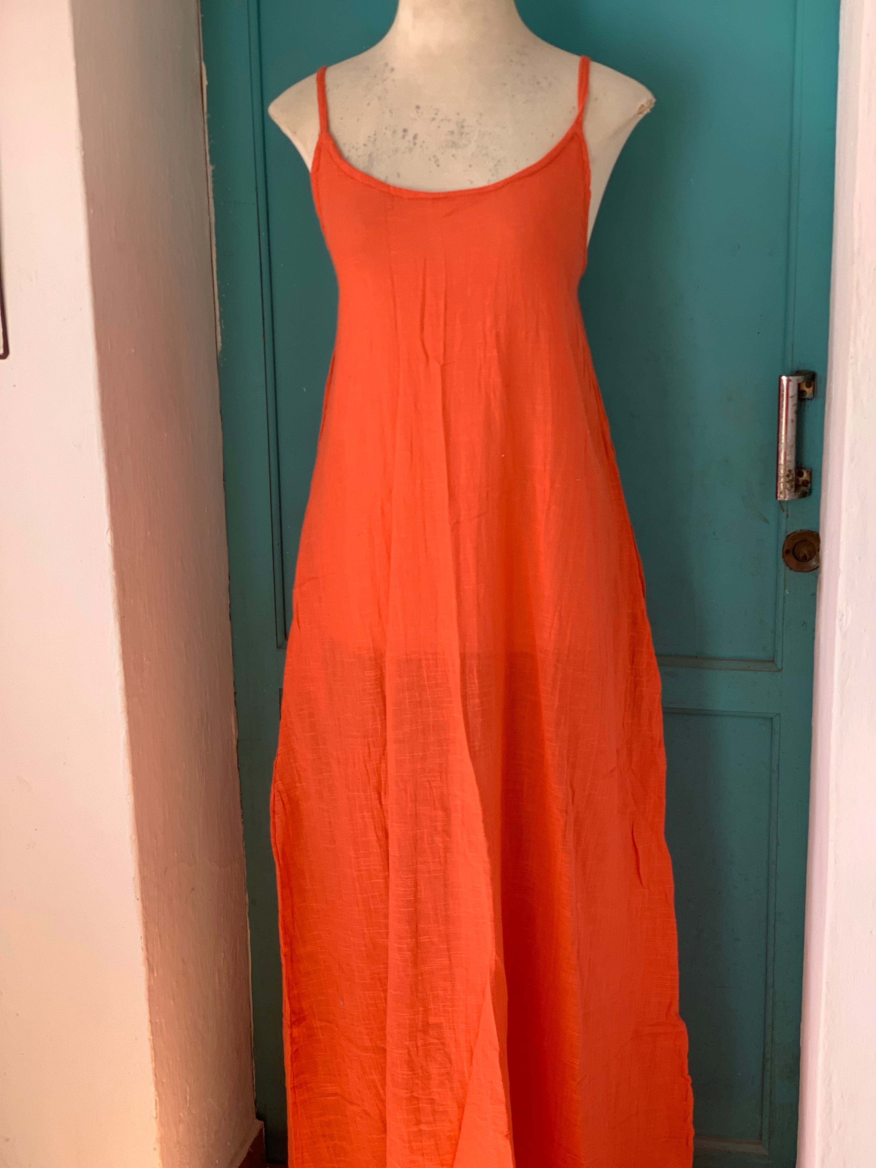 Boho Summer Linen Maxi Dress - Strawberry Red | Flowy Casual Beach Dress for Women | Perfect for Vacations, Music Festivals & Summer Outings