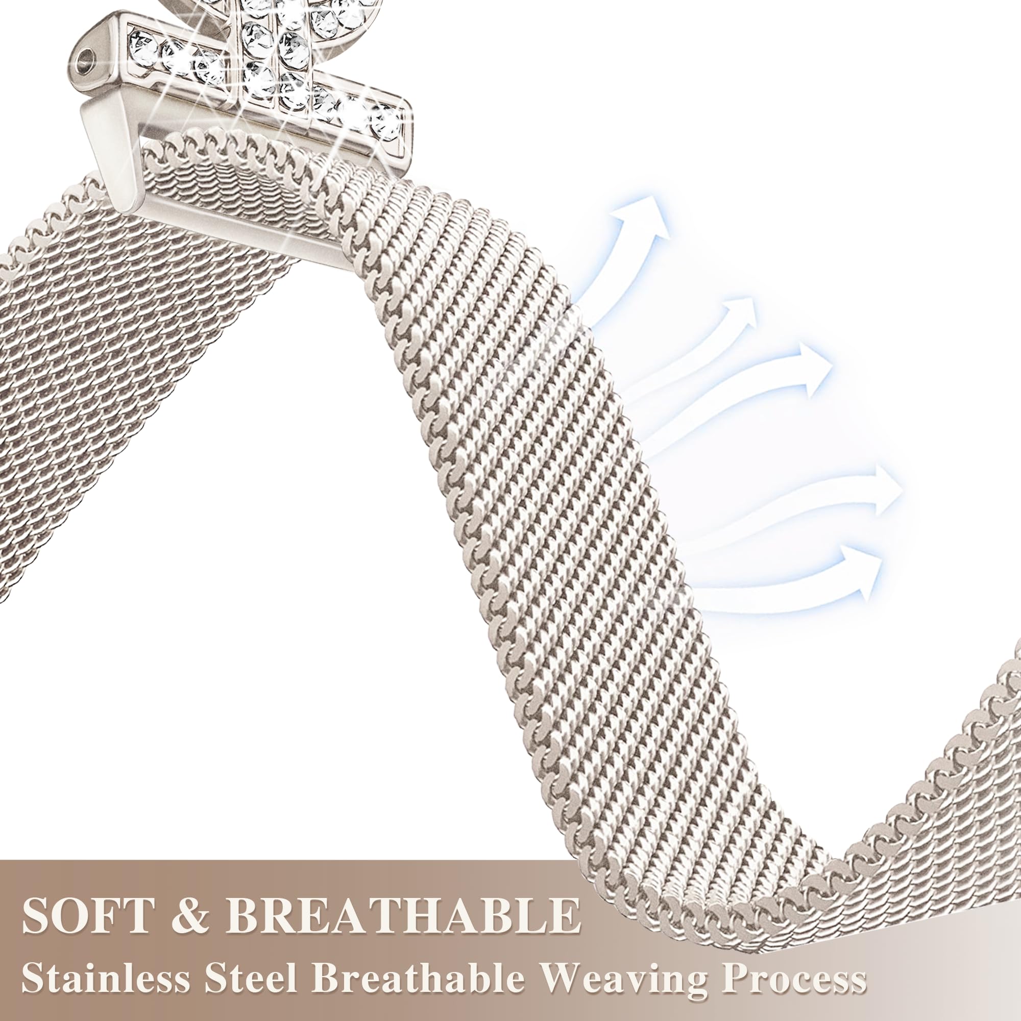 Sparkly Diamond Apple Watch Band for Women - Compatible with Series 10/9/8/7/6/5/4/3/2/1 & SE, 38mm/40mm/41mm/42mm - D-Shaped Slim Sport Bracelet (Starlight) | Perfect for Parties, Weddings & Everyday Elegant Style