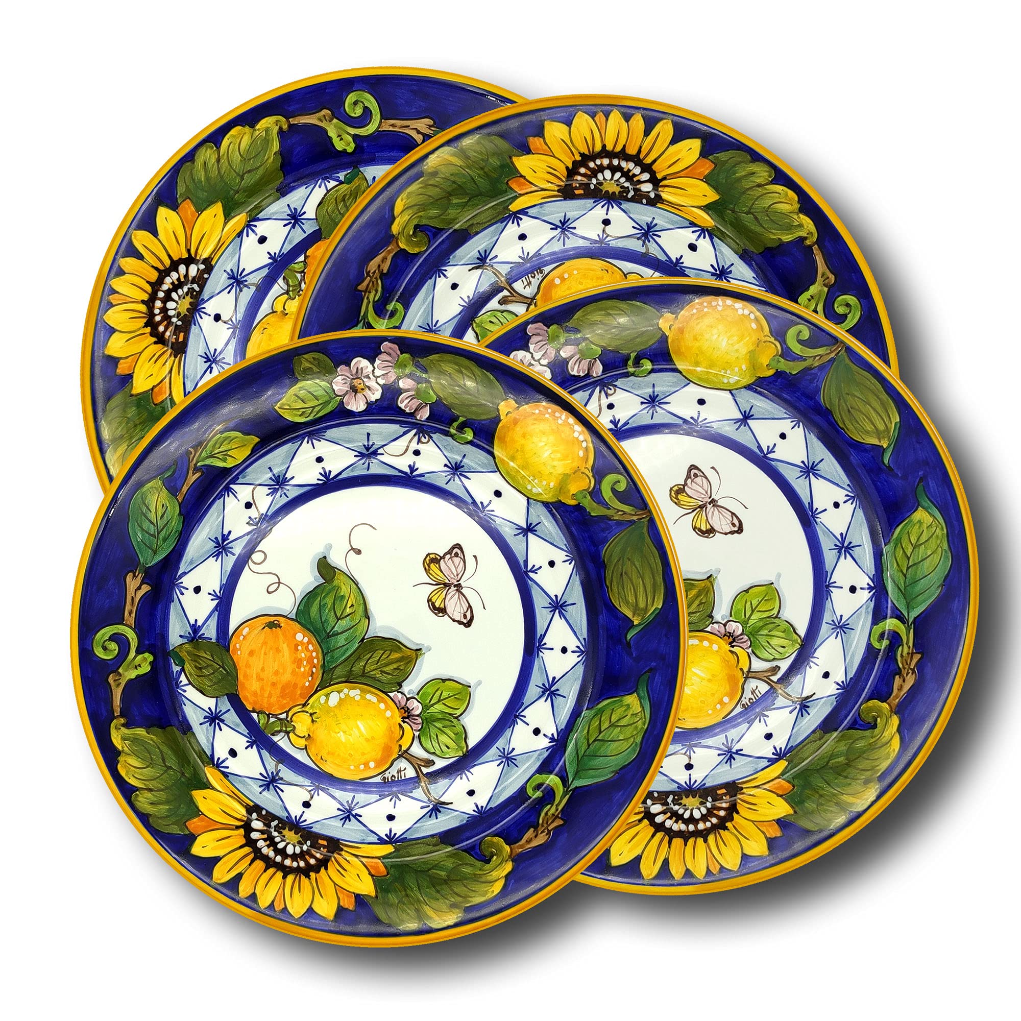 Italian Ceramic Dinnerware Set for 4 - Hand Painted Tuscan Kitchen Dishes - Authentic Italian Pottery Plates & Bowls - Sunflower Lemon Design Home Decor - Perfect for Family Dinners & Entertaining Guests