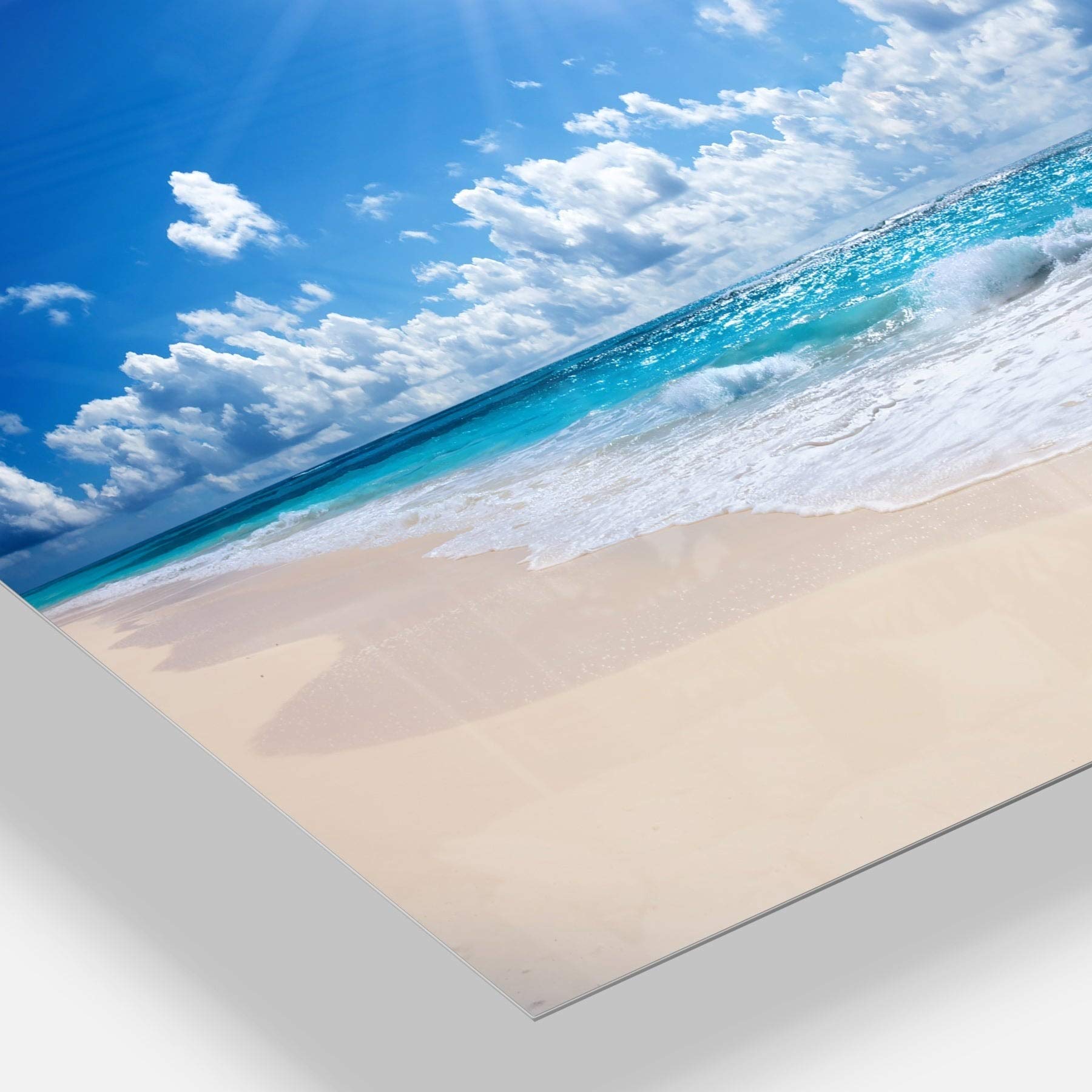 Designart Tropical Beach Panorama Wall Art - Modern Coastal Metal Wall Decor 32x60 Inches Blue - Perfect for Living Room, Bedroom & Office Decor