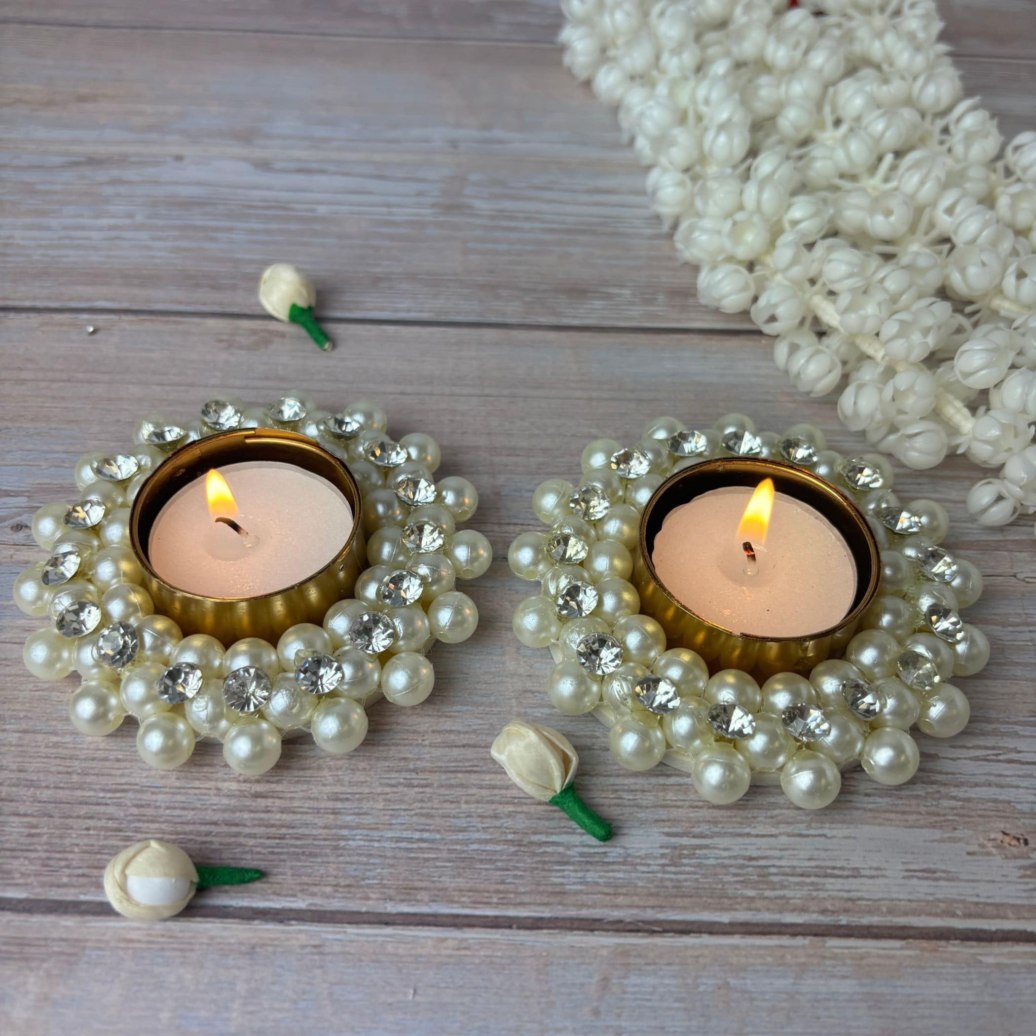 LOVENSPIRE Pearl Tealight Candle Holder - Elegant Decorative T-Light for Diwali, Thanksgiving, Hanukkah - Perfect for Centerpiece, Dining Table, Home Decor - Ideal for Festivals, Romantic Dinners & Holiday Celebrations
