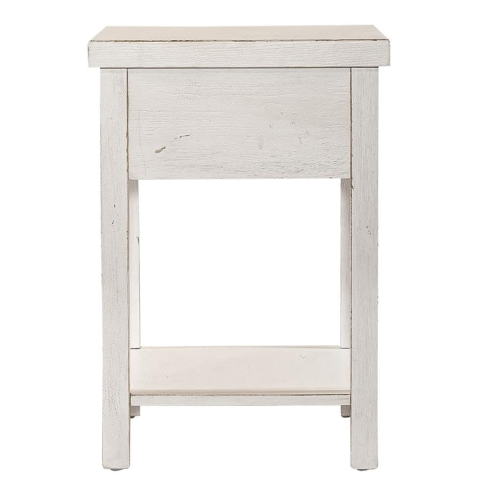 Modern Farmhouse White Drawer Side Table - Nightstand or Accent Table for Bedroom, Living Room & Office - Rustic Home Decor with Storage Drawer