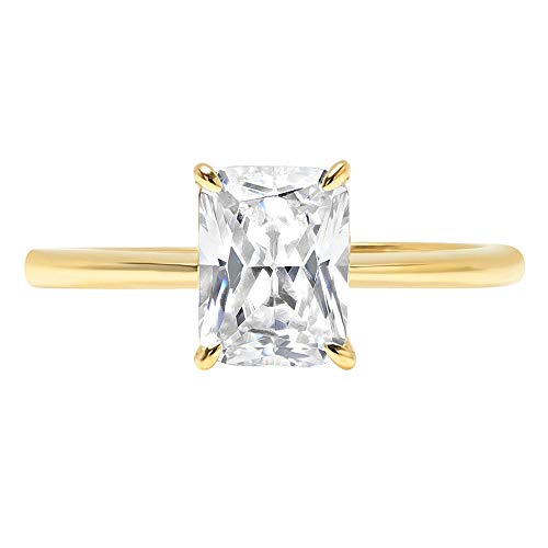 1.75ct Radiant Cut Lab-Created White Sapphire Engagement Ring - 18K Yellow Gold Solitaire Bridal Ring for Women | Wedding, Promise & Anniversary Jewelry Gift