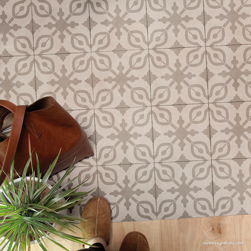Petra Tile Stencil - Reusable DIY Floor & Wall Stencil for Creative Home Decor - Perfect for Bathroom, Kitchen Backsplash, and Patio Design
