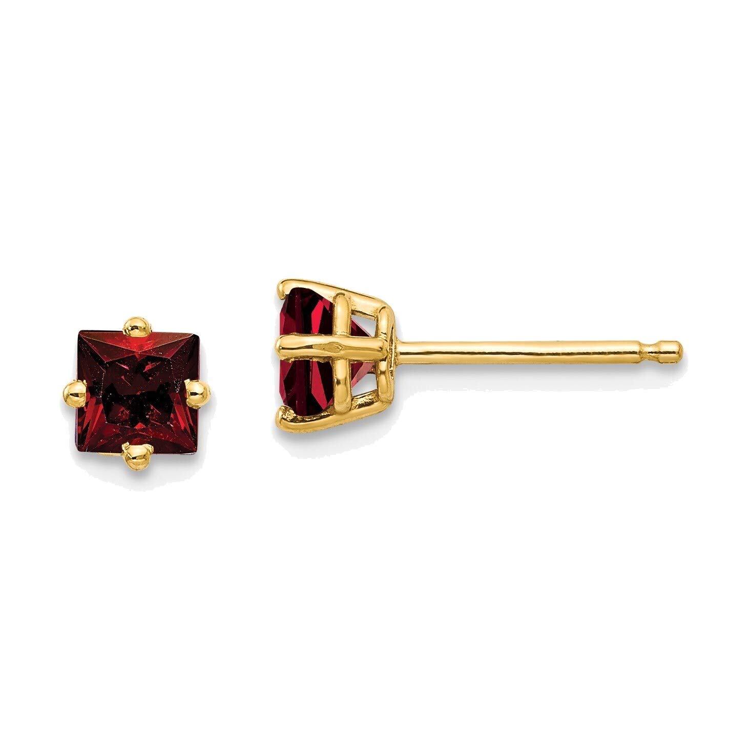 14K Yellow Gold 4mm Princess Cut Garnet Stud Earrings for Women - Perfect for Weddings, Anniversaries & Special Occasions