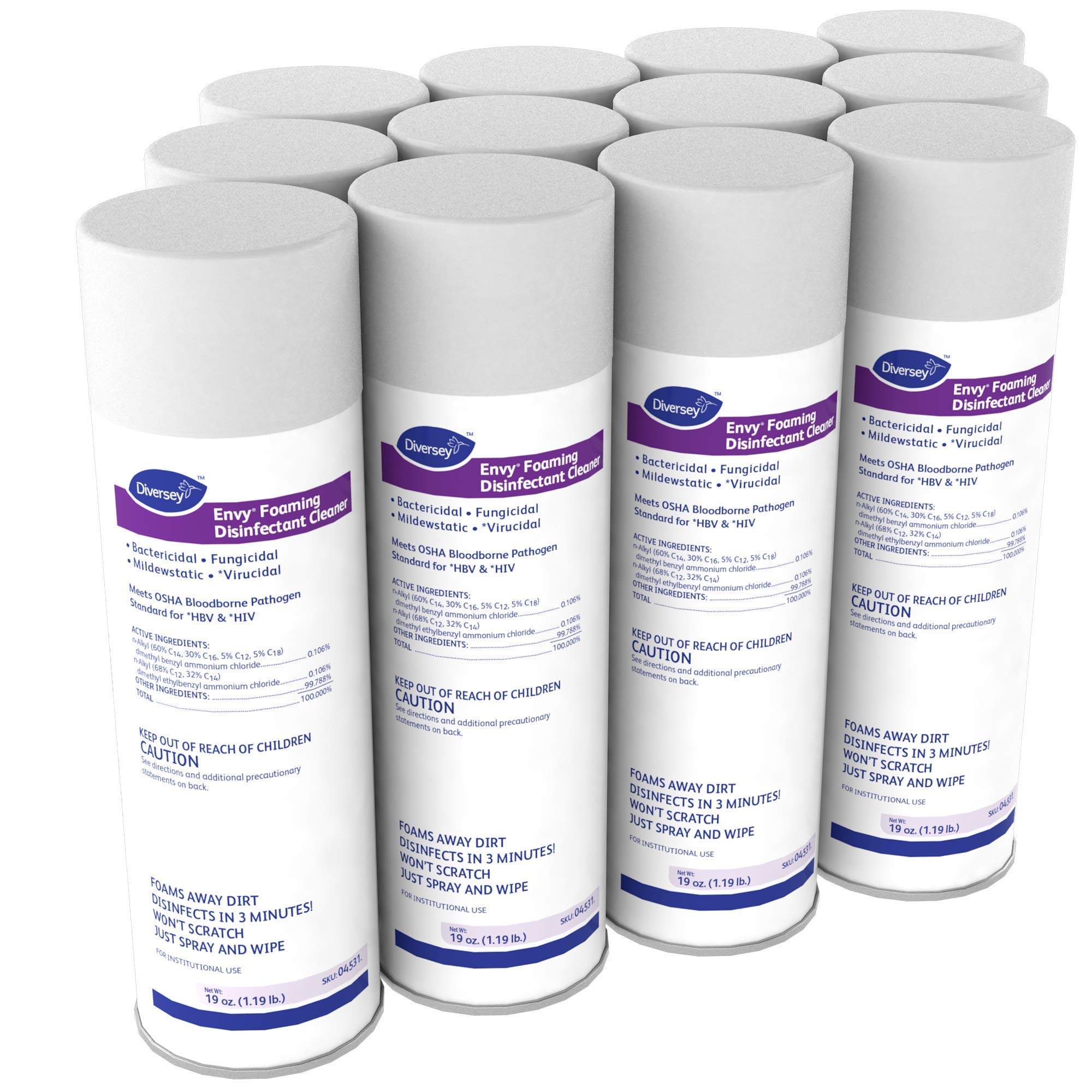 Diversey Envy 04531 Foaming Disinfectant Cleaner - 12 Pack (19 oz/539g Each) | Hospital-Grade Aerosol Sanitizer for Healthcare, Schools & Commercial Use