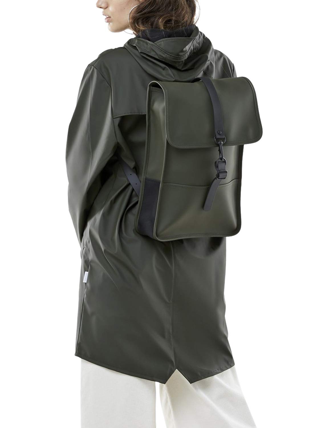RAINS Men's Waterproof Backpack - Lightweight Travel Laptop Bag for Work & School (Green, One Size) - Perfect for Commuting, Hiking & Daily Use