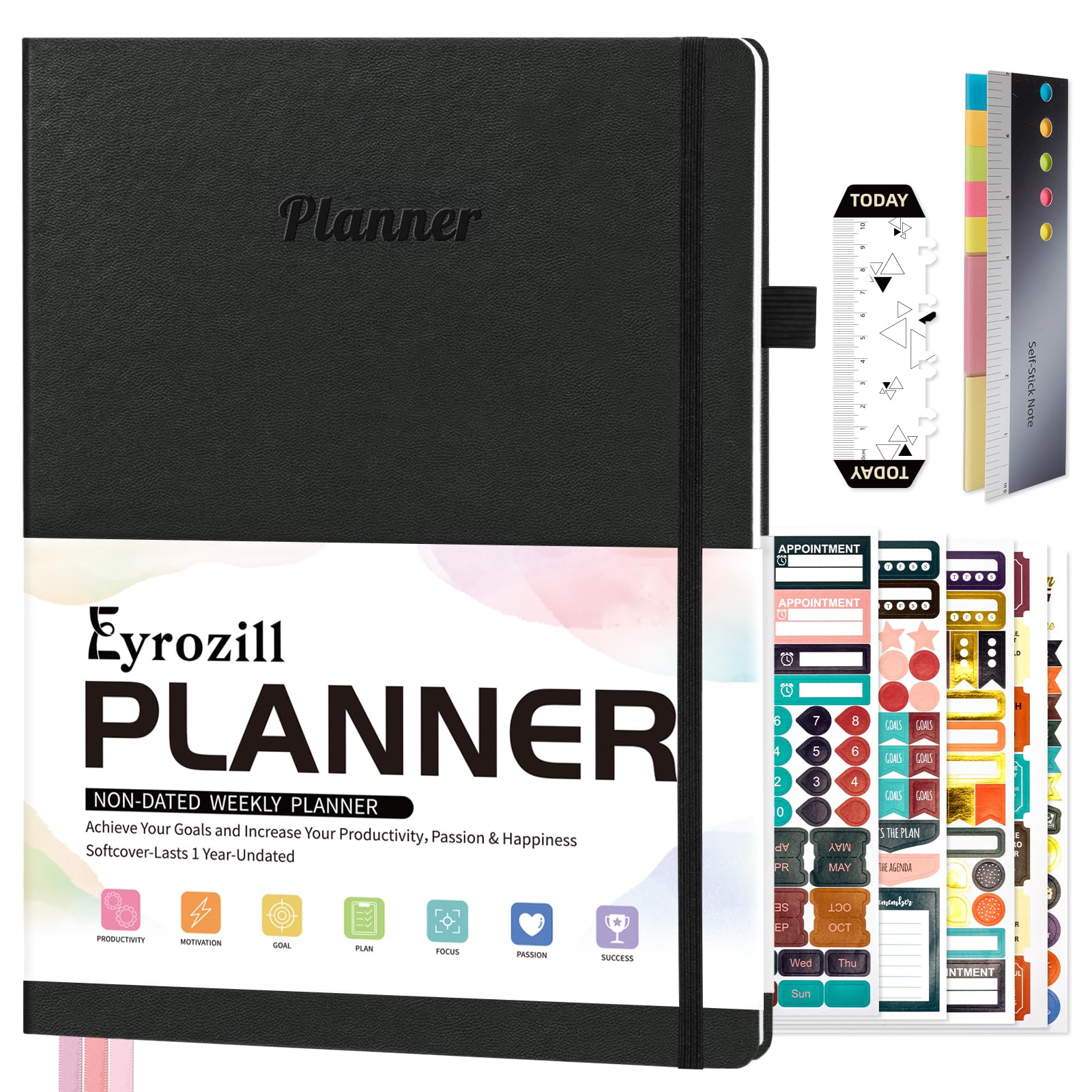 2024-2025 Undated Daily Planner - 12 Months A4 Leather Weekly & Monthly Life Organizer - 8.5 x 11 Productivity Journal with Stickers - Perfect for Work, Goal Tracking & Time Management - Professional Hardcover Notebook for Office, School & Personal Planning
