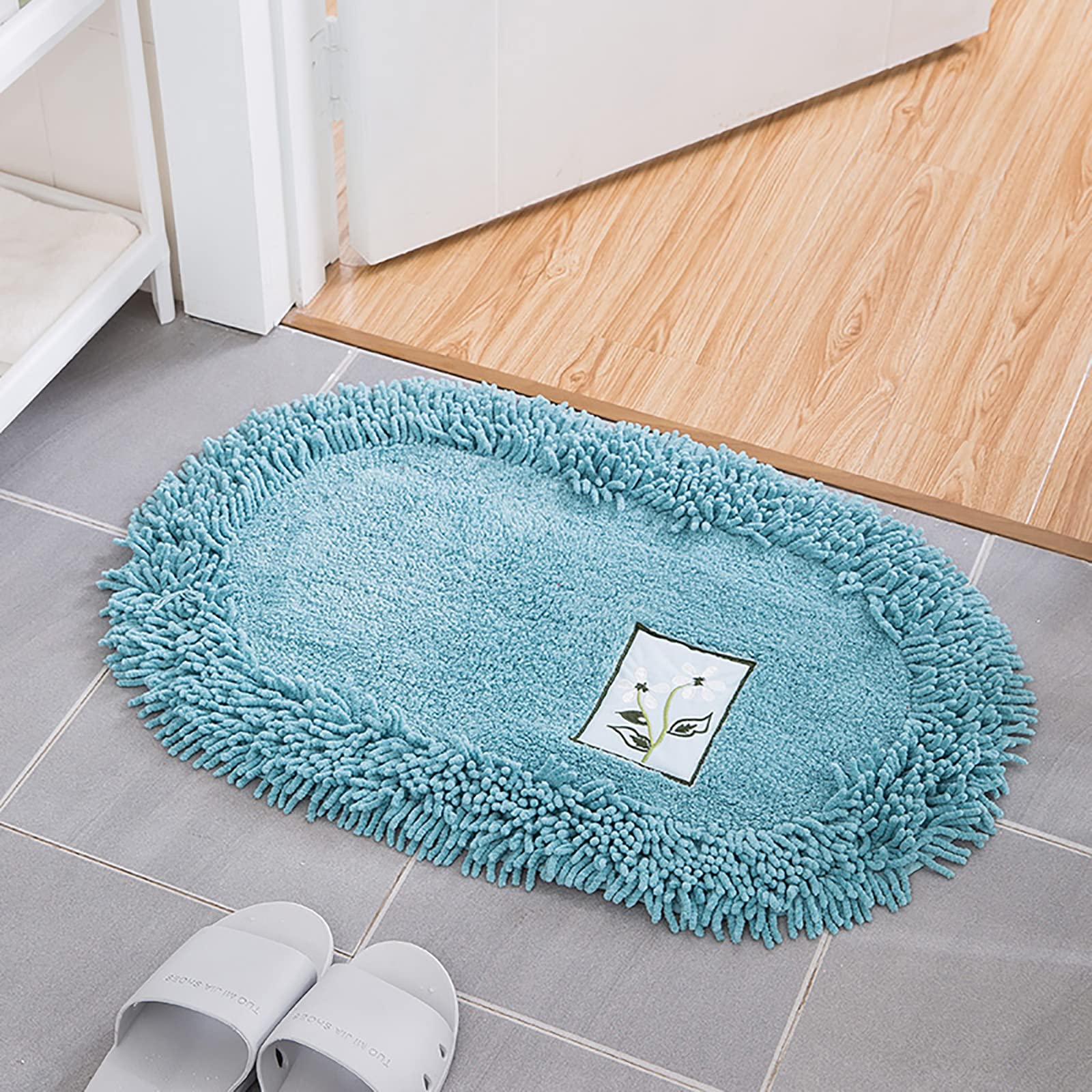Premium Chenille Bath Mat - Ultra Soft Shaggy Bathroom Rug, Super Absorbent & Machine Washable, Non-Slip Bath Carpet for Bathtub & Shower Floor - Blue 100x150cm (39x59inch) - Perfect for Cozy Bathrooms & Spa-Like Experience