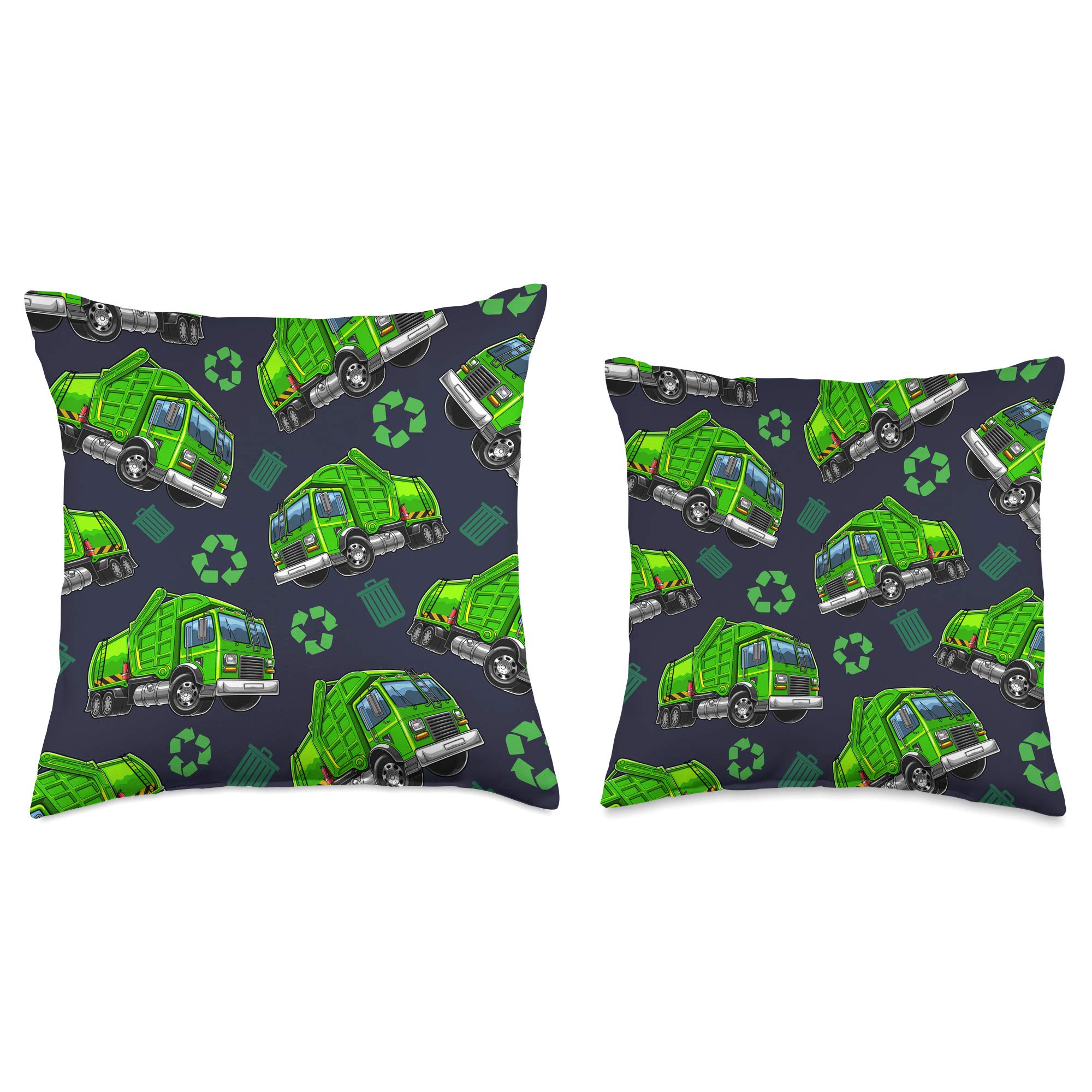 Garbage Truck Throw Pillow - 18x18 Boys Nursery Decor for Kids Room