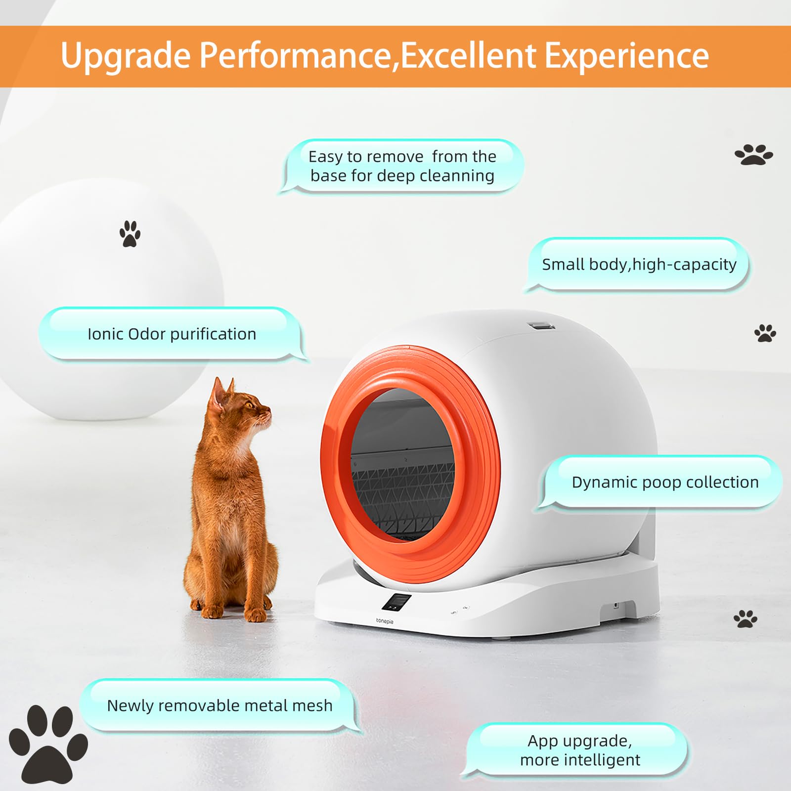 Self-Cleaning Cat Litter Box - Automatic Anti-Pinch Large Litter Box for Multiple Cats with WiFi/APP Control & Smart Health Monitor - Easy Clean White Pet Toilet for Home Use