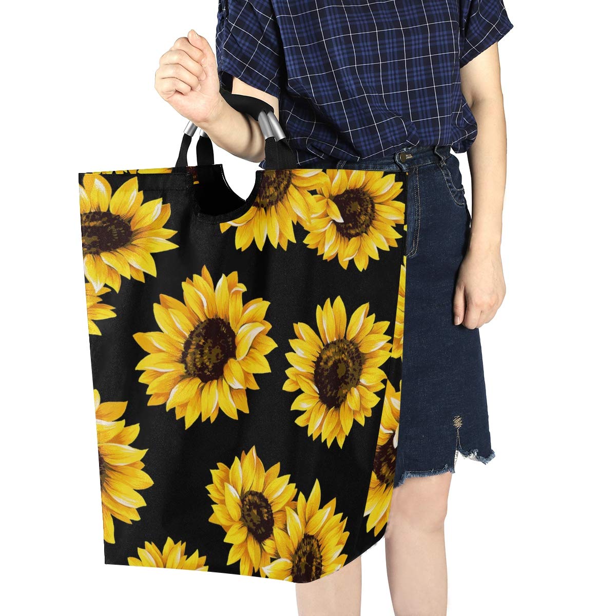 Large Foldable Sunflower Laundry Hamper - Waterproof Durable Collapsible Clothes Storage Basket with Handles - Perfect for Home, Bathroom, Bedroom & Laundry Room Organization