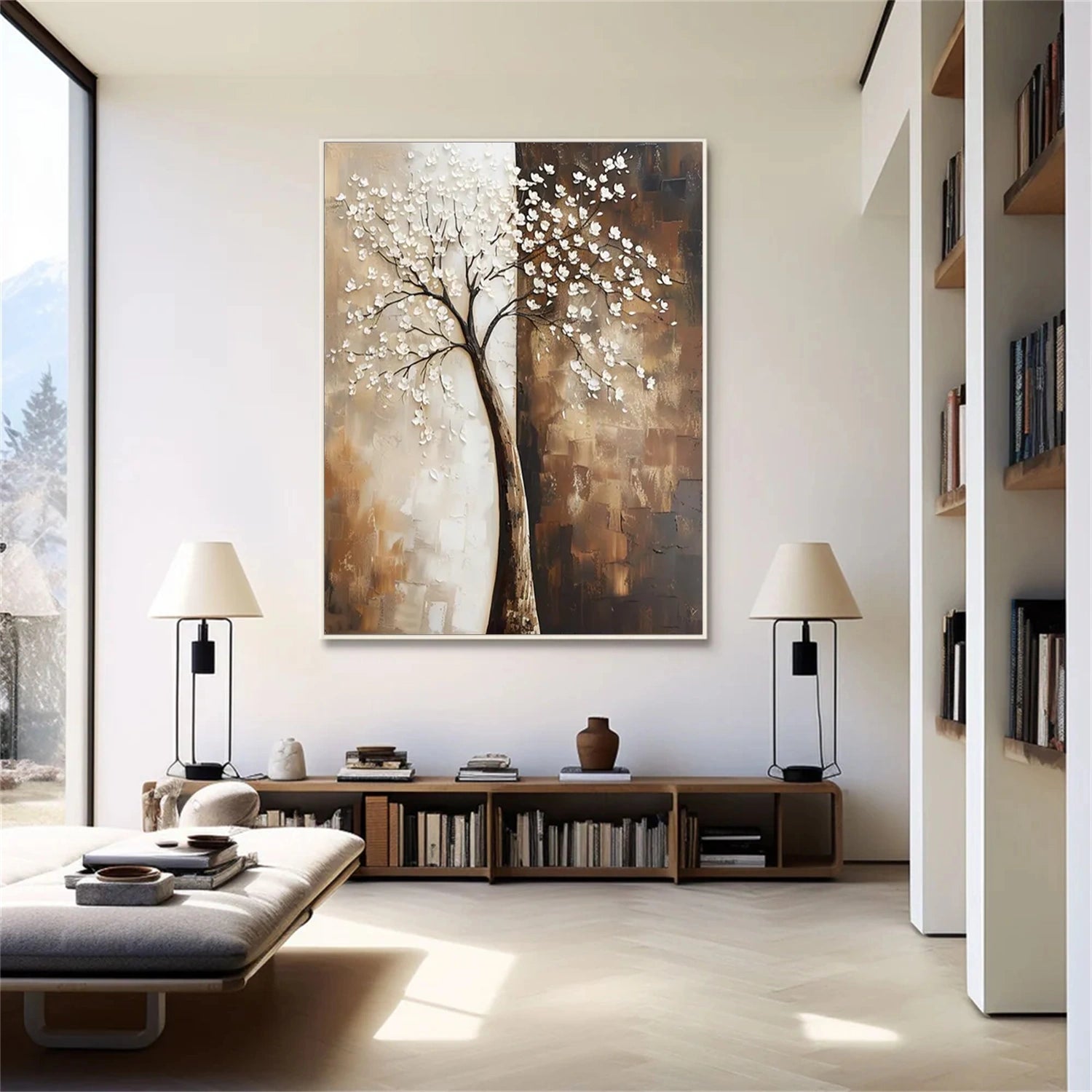 Beautiful Flower and Tree Painting #FT213 - Handmade Canvas Art for Home Decor, Living Room, Bedroom & Office Wall
