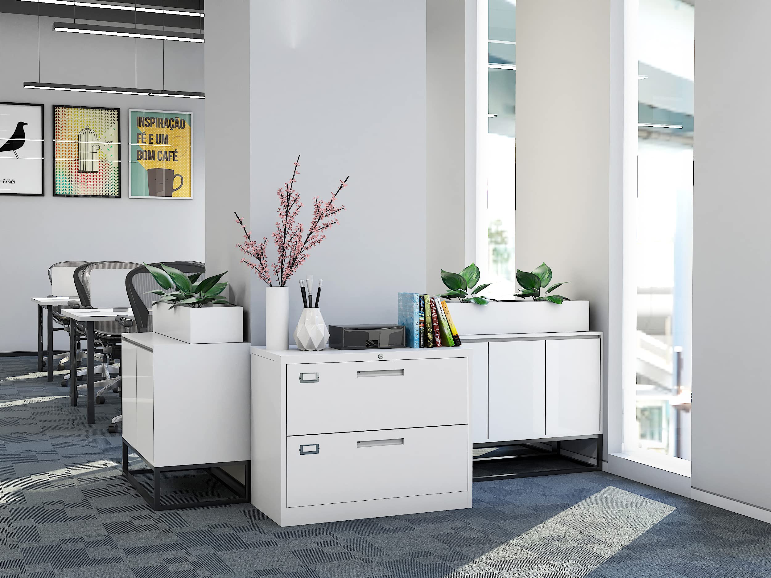 Lovinland 2-Drawer Metal Lateral File Cabinet - Letter/Legal/F4/A4 Size Hanging File Storage - White Office Organizer for Home & Business Document Filing