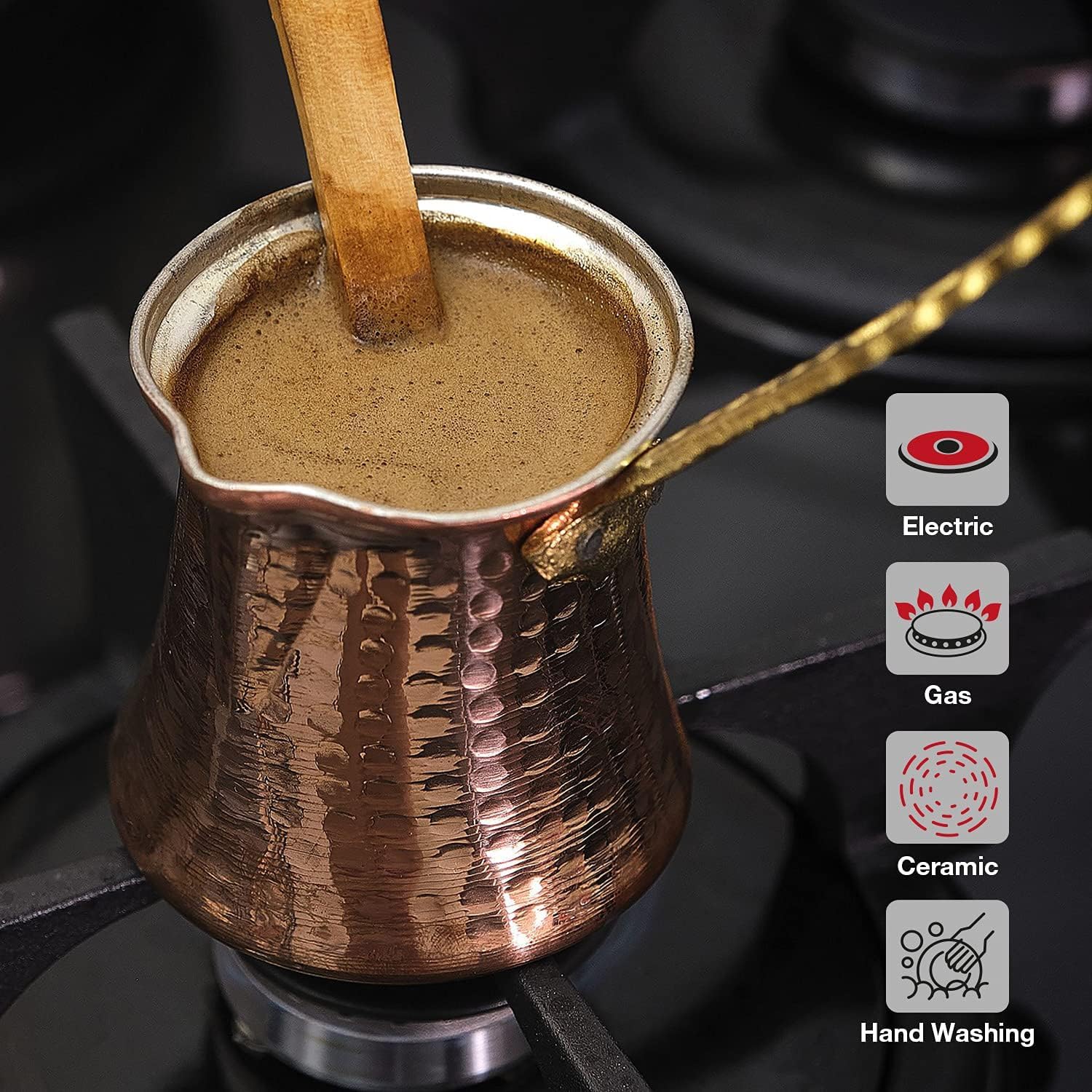 Authentic DESTALYA Turkish Coffee Pot - Handcrafted Hammered Copper Cezve for Greek & Arabic Coffee | Stovetop Brewer with Metal Handle | Perfect for Home Brewing, Camping & Gift Giving