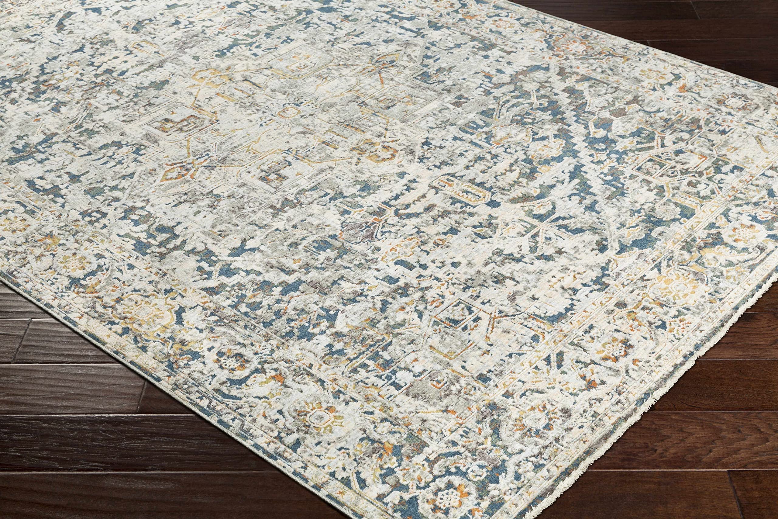 Premium Hauteloom Cuckfield Hallway & Kitchen Runner Rug - Updated Traditional Design in Gray, Blue, Green - 3'3