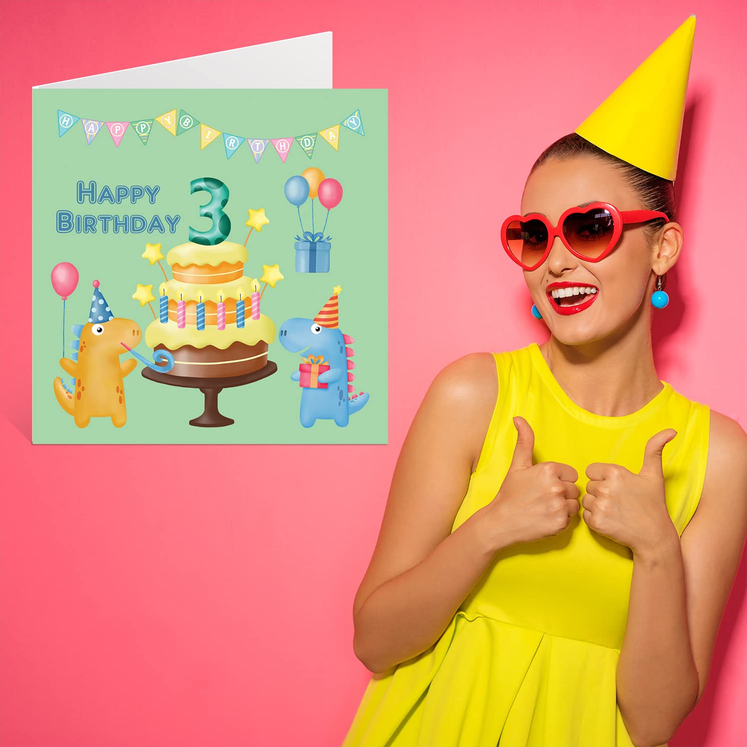 Dinosaur Birthday Card for 3 Year Old Boy - Happy 3rd Birthday Greeting Card for Son, Nephew, Grandson - 5.7 x 5.7 Inch Kids Party Card | Perfect for Birthday Parties, Gifts & Celebrations