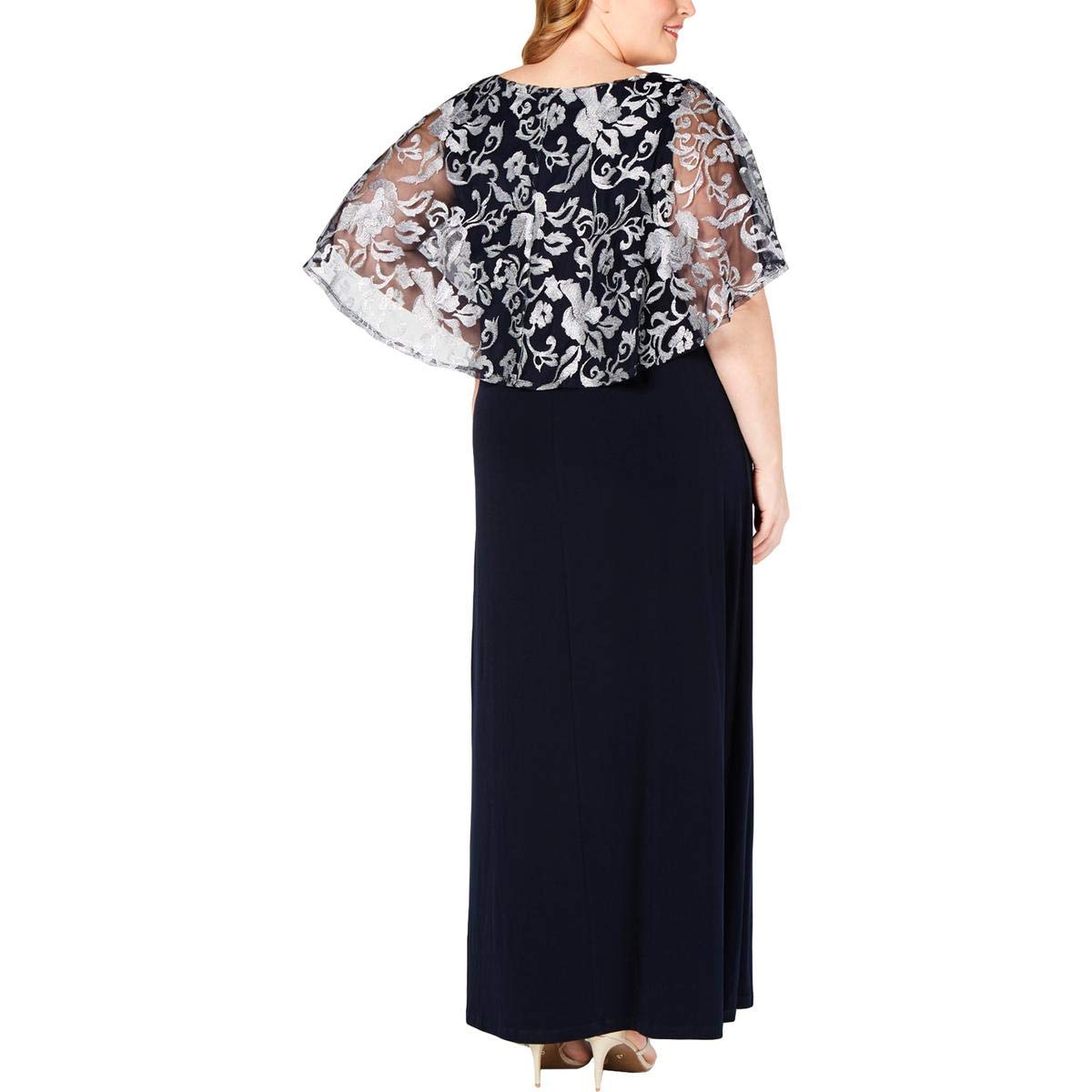 Women's Plus Size Metallic Capelet Formal Dress in Navy - Size 14W | Elegant Evening Gown for Weddings, Parties & Special Occasions