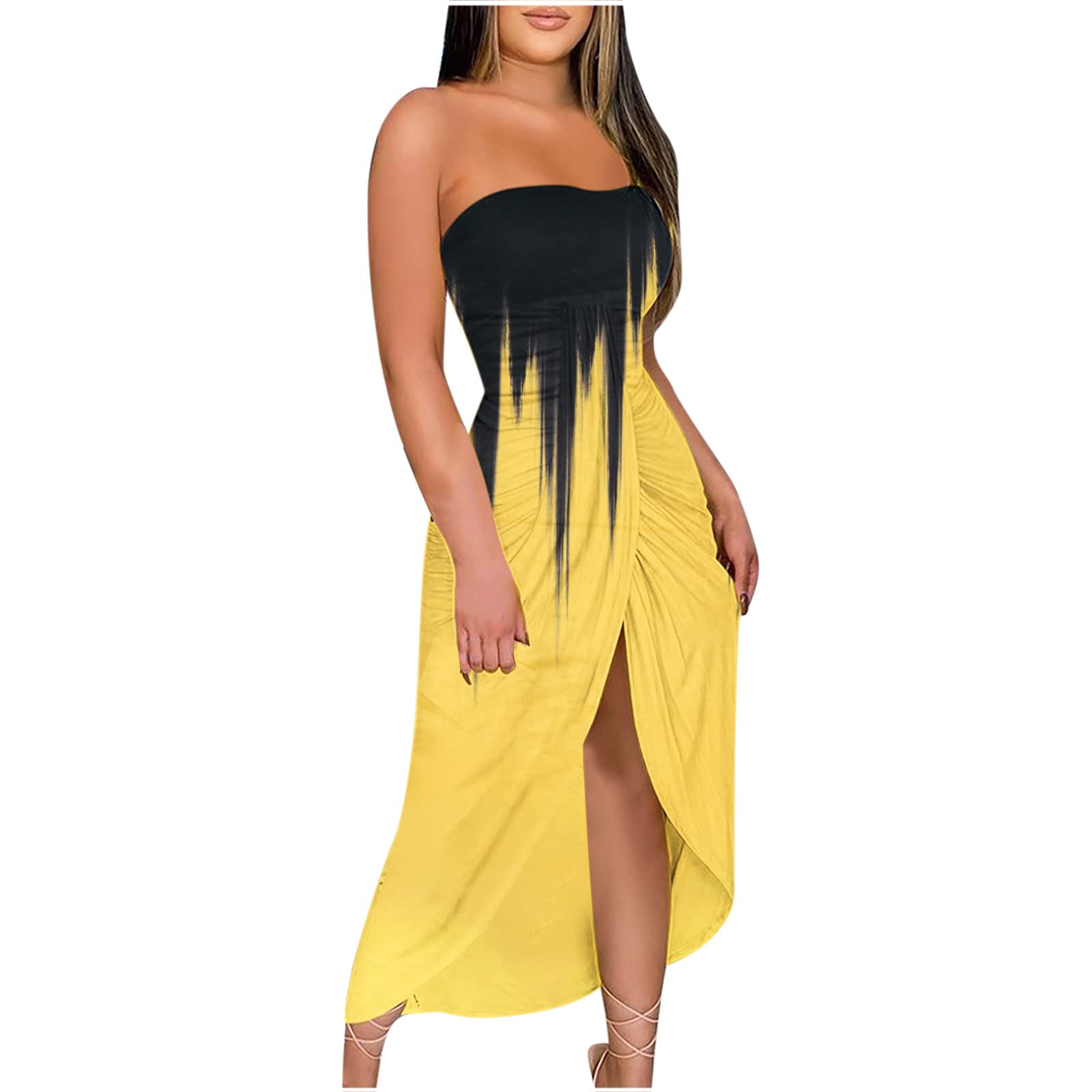 Sexy Women's Two Piece Summer Dress - Sleeveless Crop Top & Ruched Midi Skirt, Beachwear for Vacation, Pool Party & Date Night Outfits