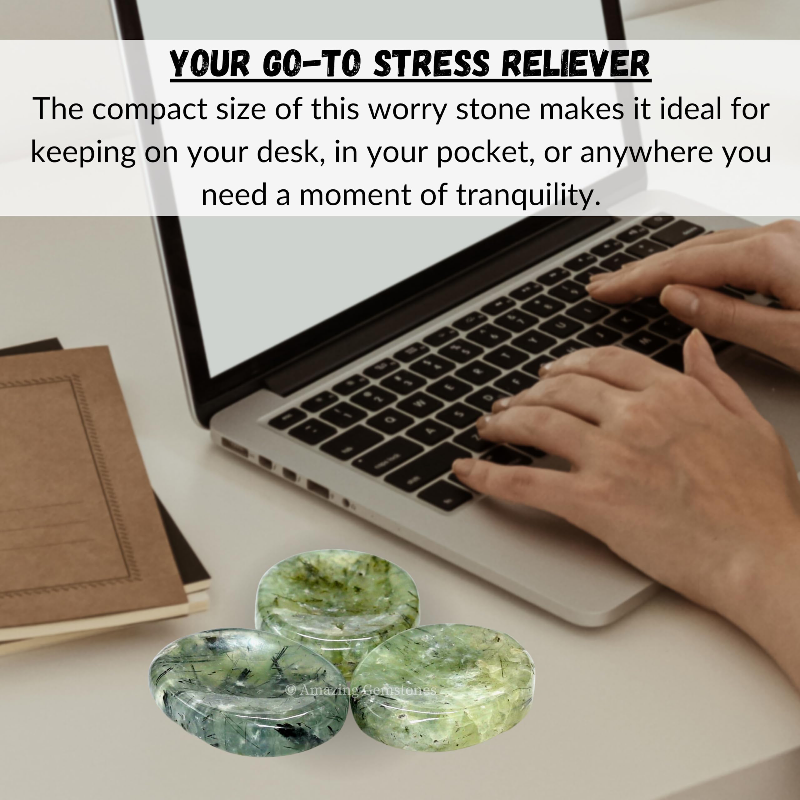 Prehnite Worry Stone & Healing Crystals for Stress Relief - Natural Meditation Stones for Anxiety, Calming & Relaxation - Unique Gifts for Women & Men - Perfect for Meditation, Yoga, Office Desk & Travel Stress Relief