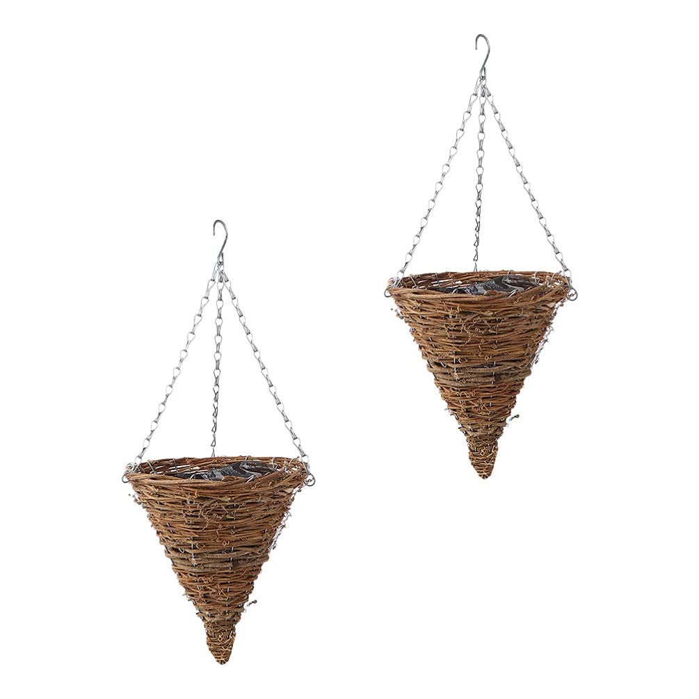 Operitacx 2-Pack Rattan Hanging Planters - Farmhouse Style Wicker Cone Baskets for Flowers, Herbs & Orchids - Rustic Woven Outdoor Decor for Garden, Yard, Lawn & Patio - Perfect for Hanging Plants, Bird Nests & Home Decor