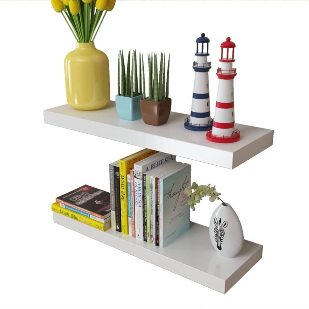CHARMMA 2pc Floating Wall Shelf - MDF Storage for Books, DVDs - Living Room, Bedroom Decor