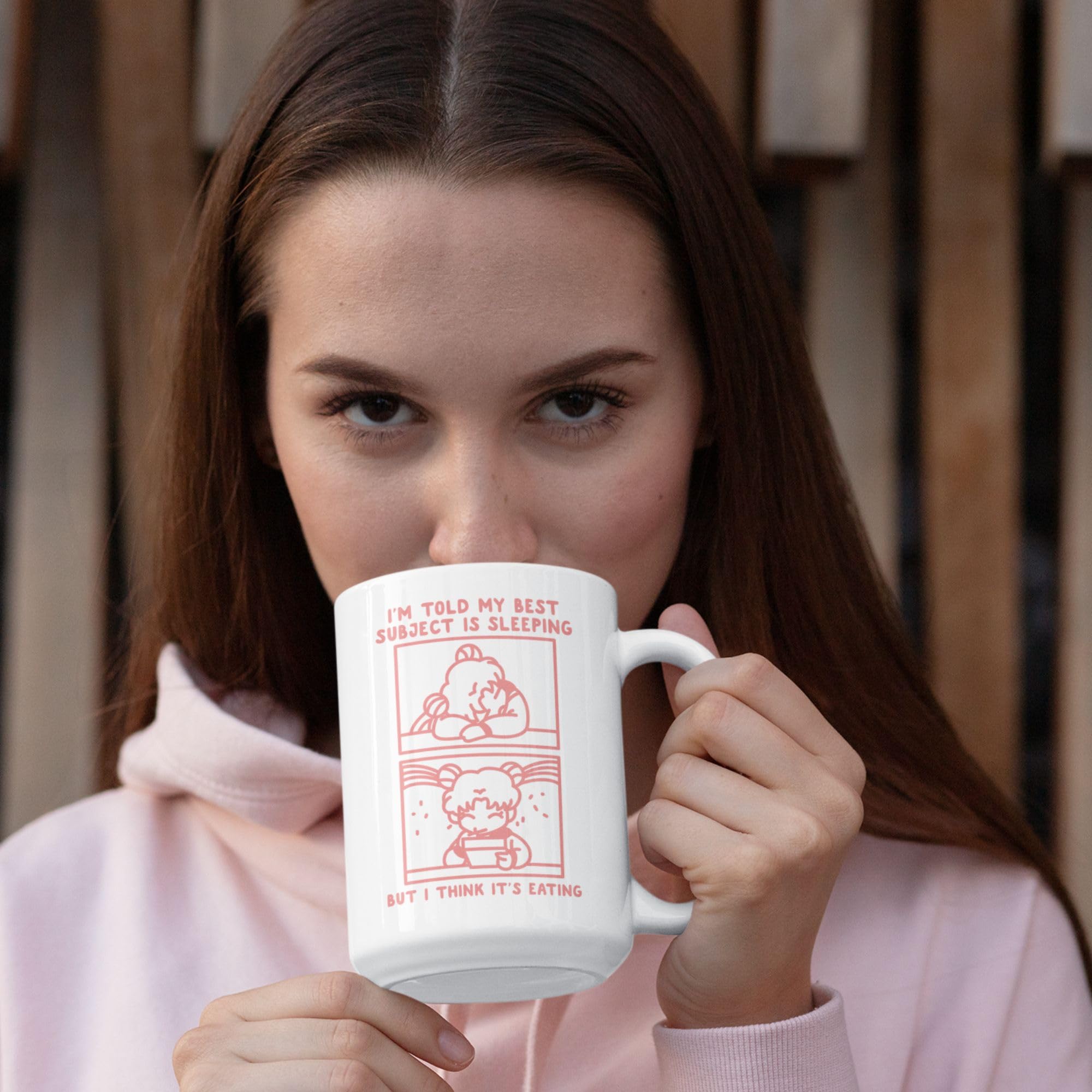 Funny Anime Coffee Mug - 15oz Double-Sided Printed Ceramic Cup with 'My Best Subject Is Sleeping' Design | Unique Gift for Coffee Lovers, Office Use, Home Decor & Anime Fans