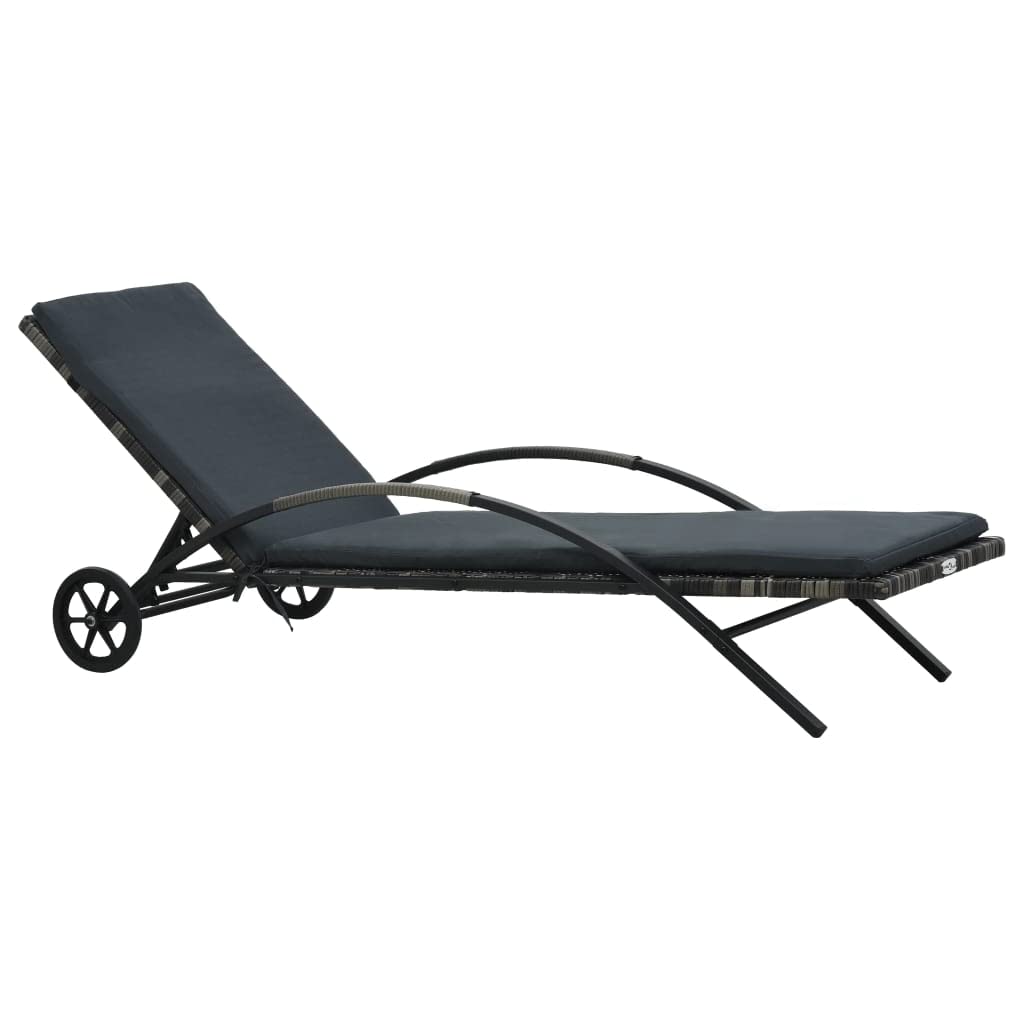 **vidaXL Outdoor Sun Lounger with Cushion - Weather-Resistant Poly Rattan Patio Furniture with Adjustable Backrest & Wheels, Anthracite & Dark Gray - Perfect for Poolside, Garden, or Balcony Relaxation**