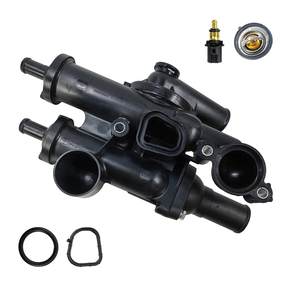 Thermostat Housing Assembly Kit with Sensor - Compatible with Chrysler 200 Sebring, Dodge Avenger Caliber Journey, Jeep Compass Patriot - OE# 68003582AB 902-319 4884571AB 55111016AD - Perfect for Engine Cooling System Repair & Maintenance