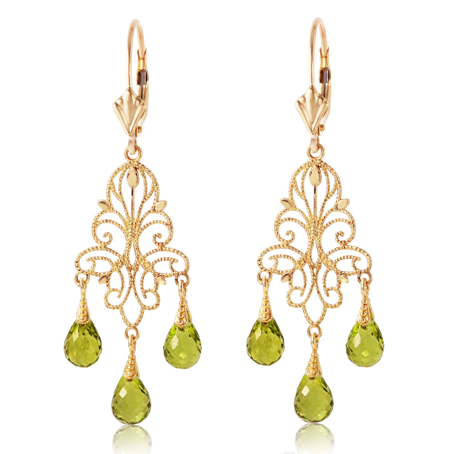 14K Yellow Gold Chandelier Earrings with Natural Peridot Gemstones - Elegant Dangling Earrings for Women, Perfect for Weddings, Parties & Special Occasions